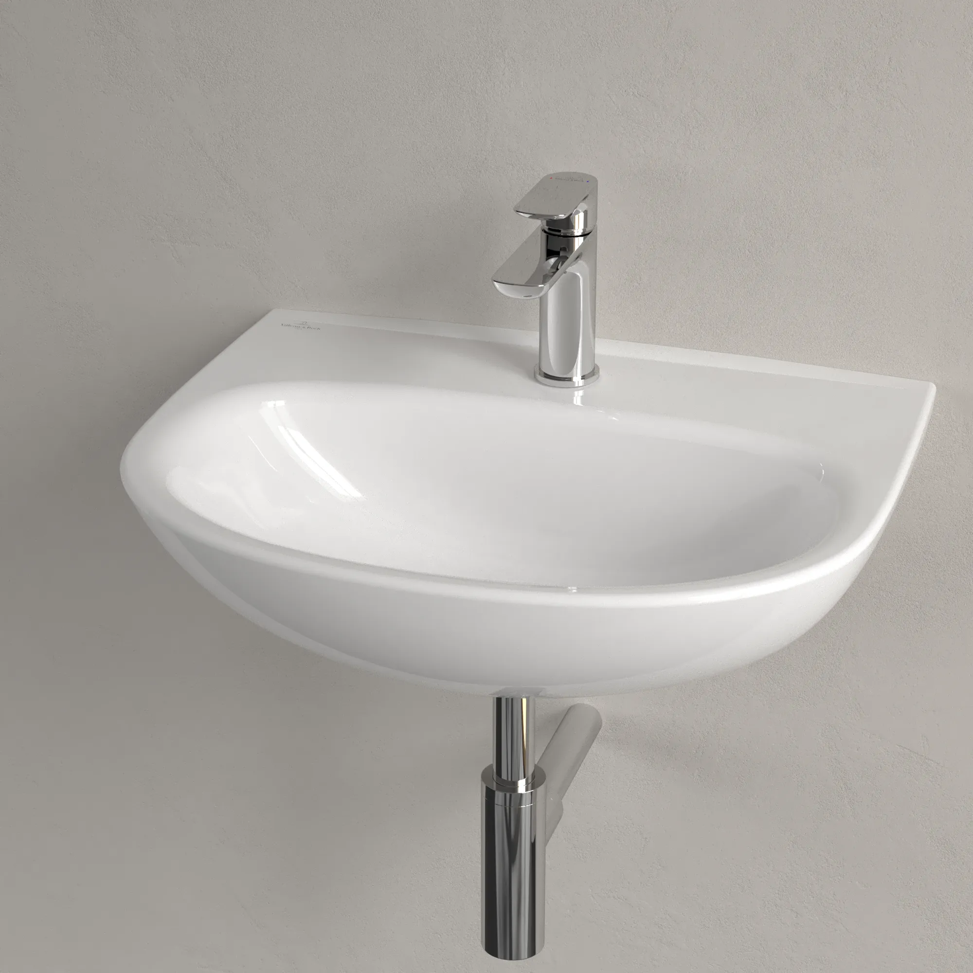 Waschbecken O.novo 4A4056, 550 x 440 mm, Oval, Becken mittig, 1HL. mittleres Hahnloch durchgestochen, ohne Überlauf, Weiß Alpin
