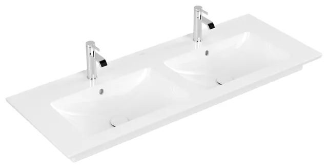 Villeroy & Boch Doppelwaschtisch „Venticello“ 1300 × 500 × 170 mm, für Becken mittig, mit Hahnlochbohrung, Hahnlochposition links und rechts in Weiß Alpin Villeroy & Boch Doppelwaschtisch „Venticello“ 1300 × 500 × 170 mm, für Becken mittig, mit Hahnlochbohrung, Hahnlochposition links und rechts in Weiß Alpin