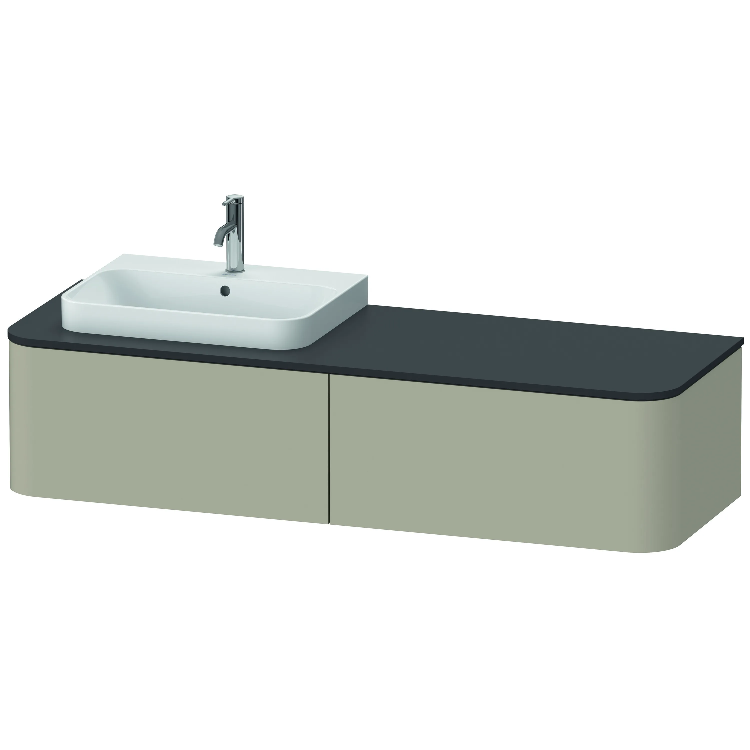 Duravit Waschtischunterschrank wandhängend „Happy D.2 Plus“ 160 × 35,4 × 55 cm Taupe Seidenmatt, links Duravit Waschtischunterschrank wandhängend „Happy D.2 Plus“ 160 × 35,4 × 55 cm Taupe Seidenmatt, links