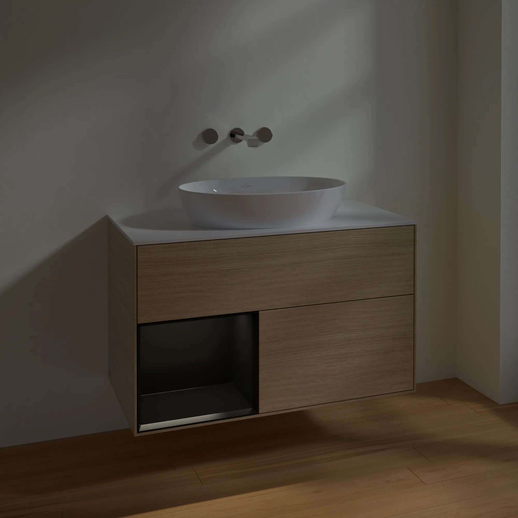 Villeroy & Boch Waschtischunterschrank „Finion“ für Schrankwaschtisch 1000 × 603 × 501 mm Oak Veneer, für Becken mittig, ohne Hahnlochbohrung Villeroy & Boch Waschtischunterschrank „Finion“ für Schrankwaschtisch 1000 × 603 × 501 mm Oak Veneer, für Becken mittig, ohne Hahnlochbohrung