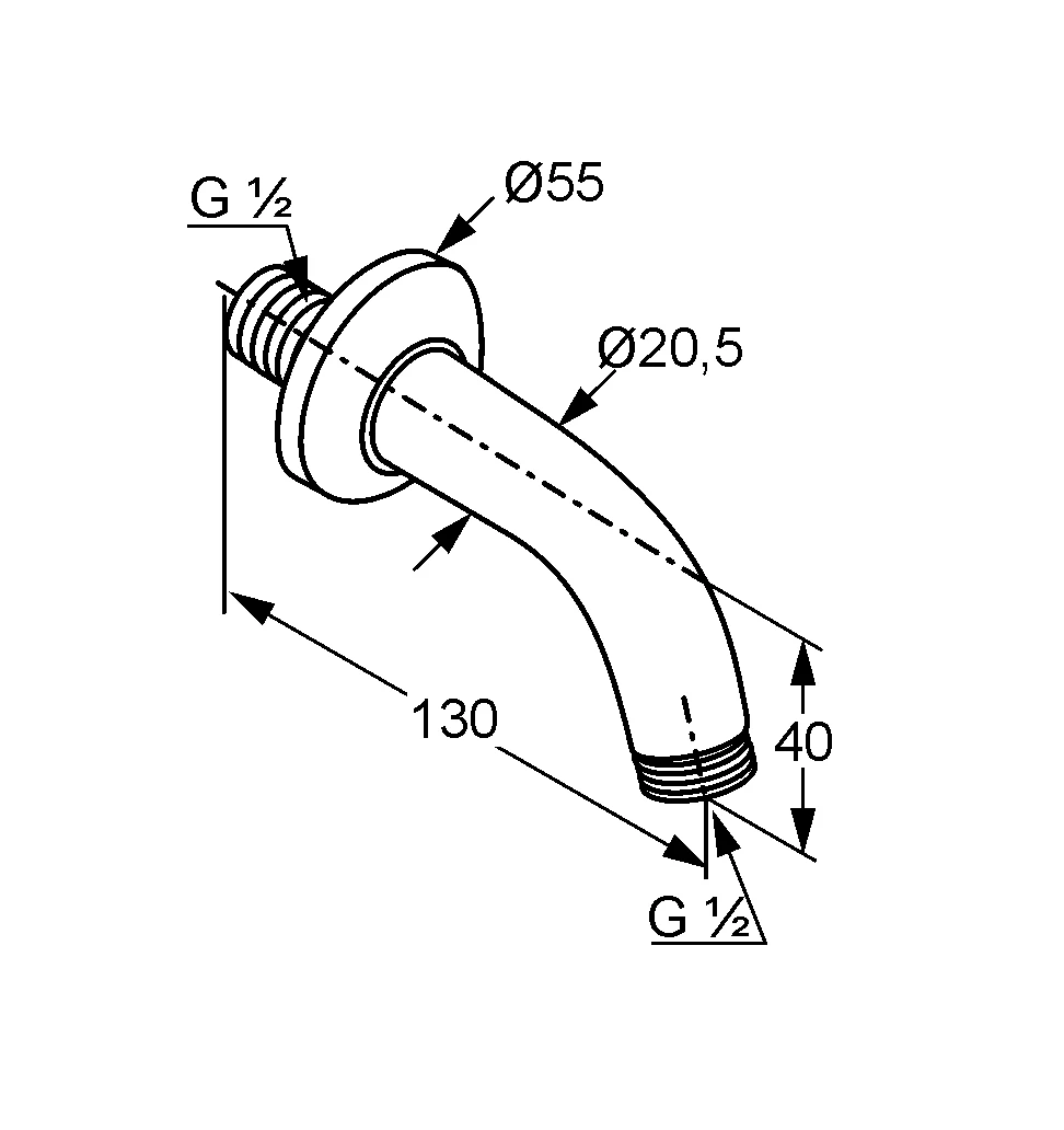 A-QA Rohr-Brausearm Ausladung 110 mm chrom