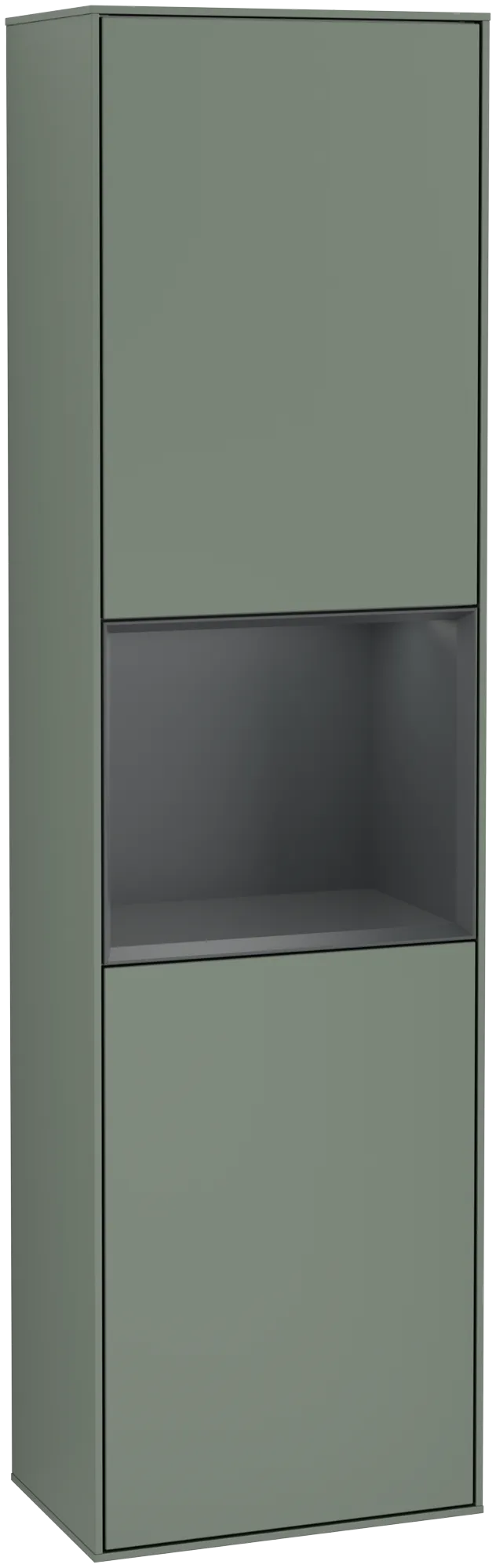 Villeroy & Boch Hochschrank Finion F460HG 418x1516x270mm, Olive Matt Lacquer, mit Beleuchtung, Push-to-open, 2 Türen, 2 Glasfachböden