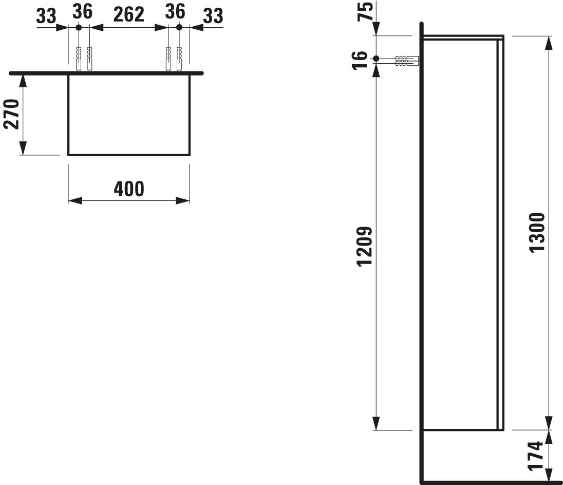 Laufen Hochschrank „Kartell“ 400 × 1300 × 270 mm Weiß matt, Anschlag links