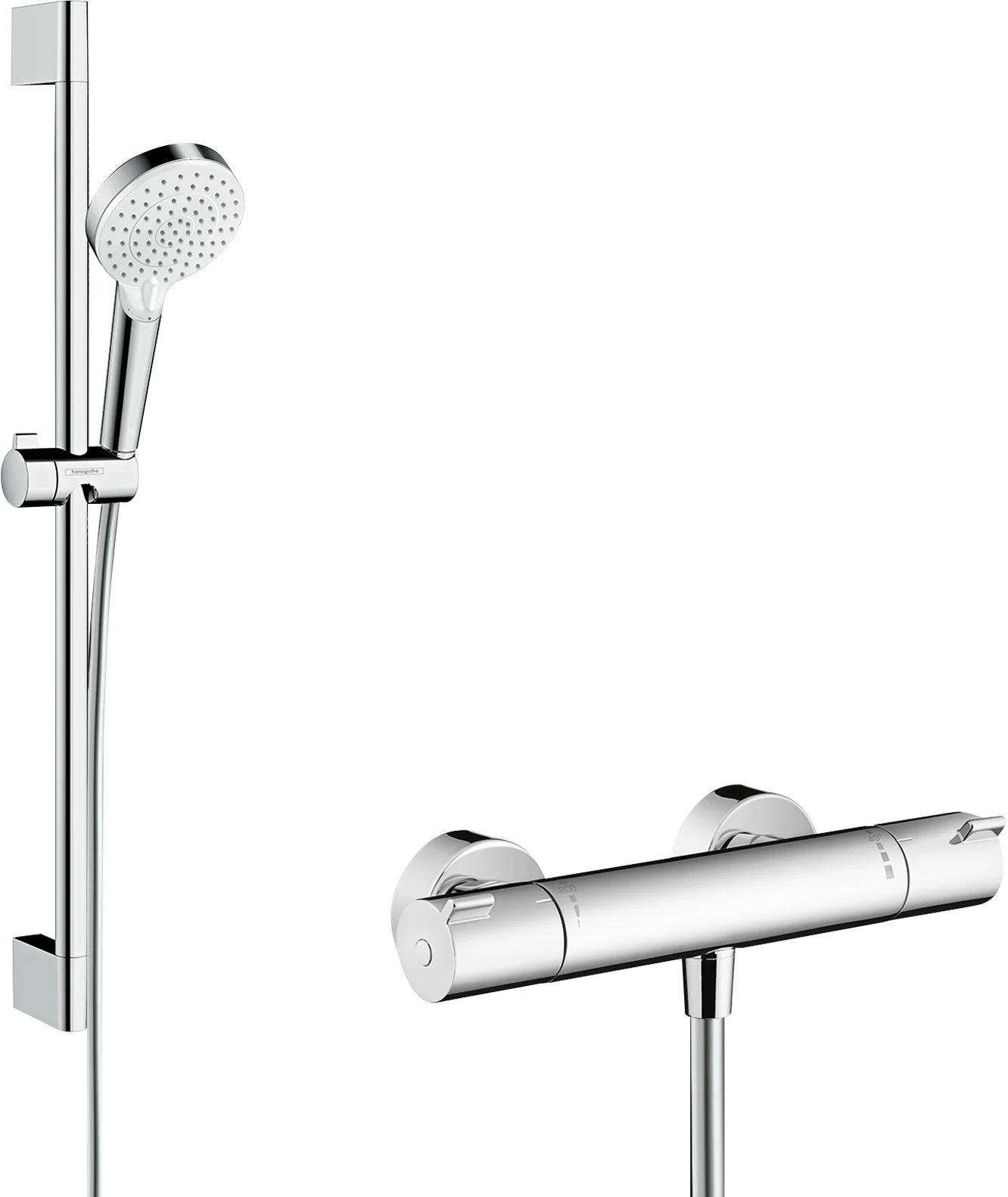 Hansgrohe Crometta Brausenkombi Vario Ecostat 1001 CL Thermostat, 65 cm Brausestange, weiß/chrom, 100 mm Brausekopfgröße Hansgrohe Crometta Brausenkombi Vario Ecostat 1001 CL Thermostat, 65 cm Brausestange, weiß/chrom, 100 mm Brausekopfgröße