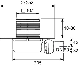 drainpoint S 113 Ablaufset superflach mit Seal System Universalflansch und Edelstahlrostrahmen, ohne Zulauf