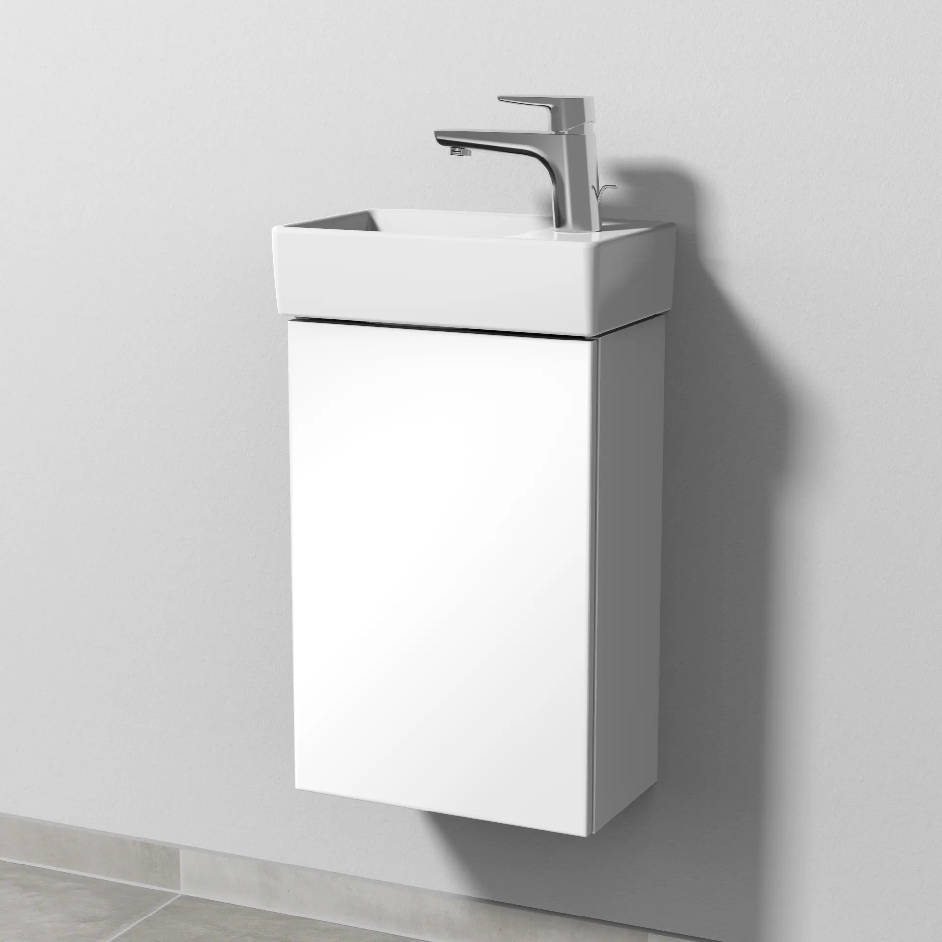 Sanipa Waschtischunterschrank „3way“ passend zu Keramik-Waschtische Avento von Villeroy & Boch 340 × 510 × 202 mm in Weiß (glanz), Anschlag links