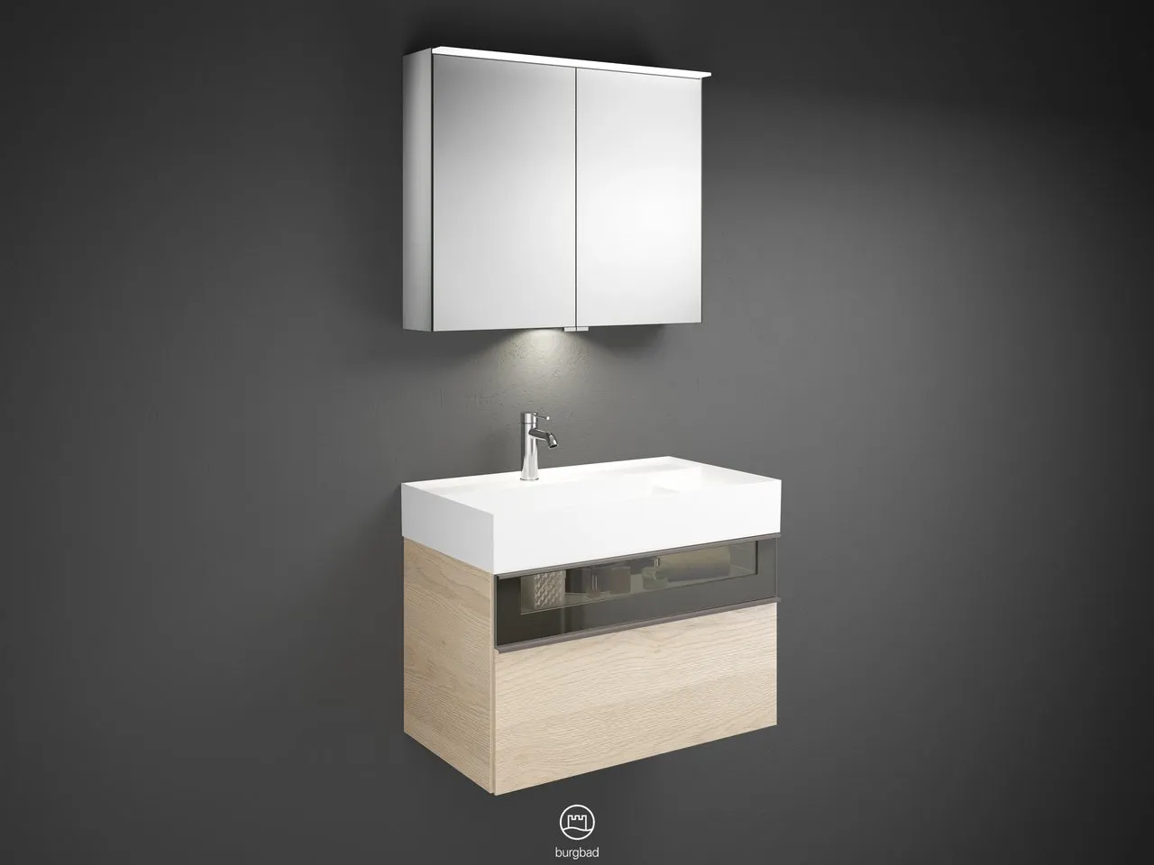 burgbad Yumo SFLA082 Badmöbelset Spiegelschrank mit Mineralguss-Waschtisch burgbad Yumo SFLA082 Badmöbelset Spiegelschrank mit Mineralguss-Waschtisch