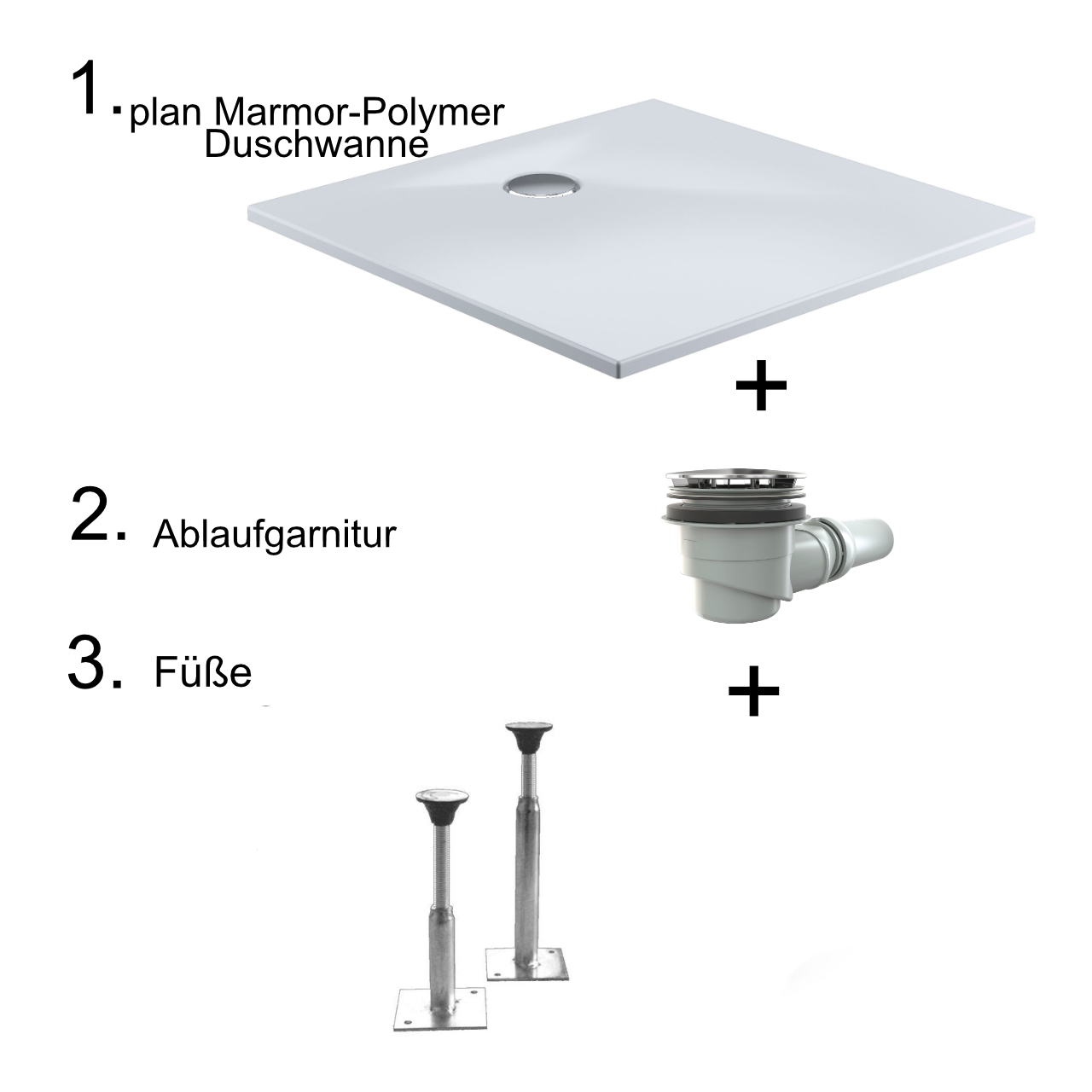 HSK quadrat Marmor-Polymer-Duschwanne „plan“ 80 × 80 cm in Weiß HSK quadrat Marmor-Polymer-Duschwanne „plan“ 80 × 80 cm in Weiß