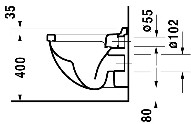 Wand-Tiefspül-WC Compact „Starck 3“ 36,5 × 35,5 × 48 cm, Befestigung sichtbar, mit Spülrand, Abgang waagerecht