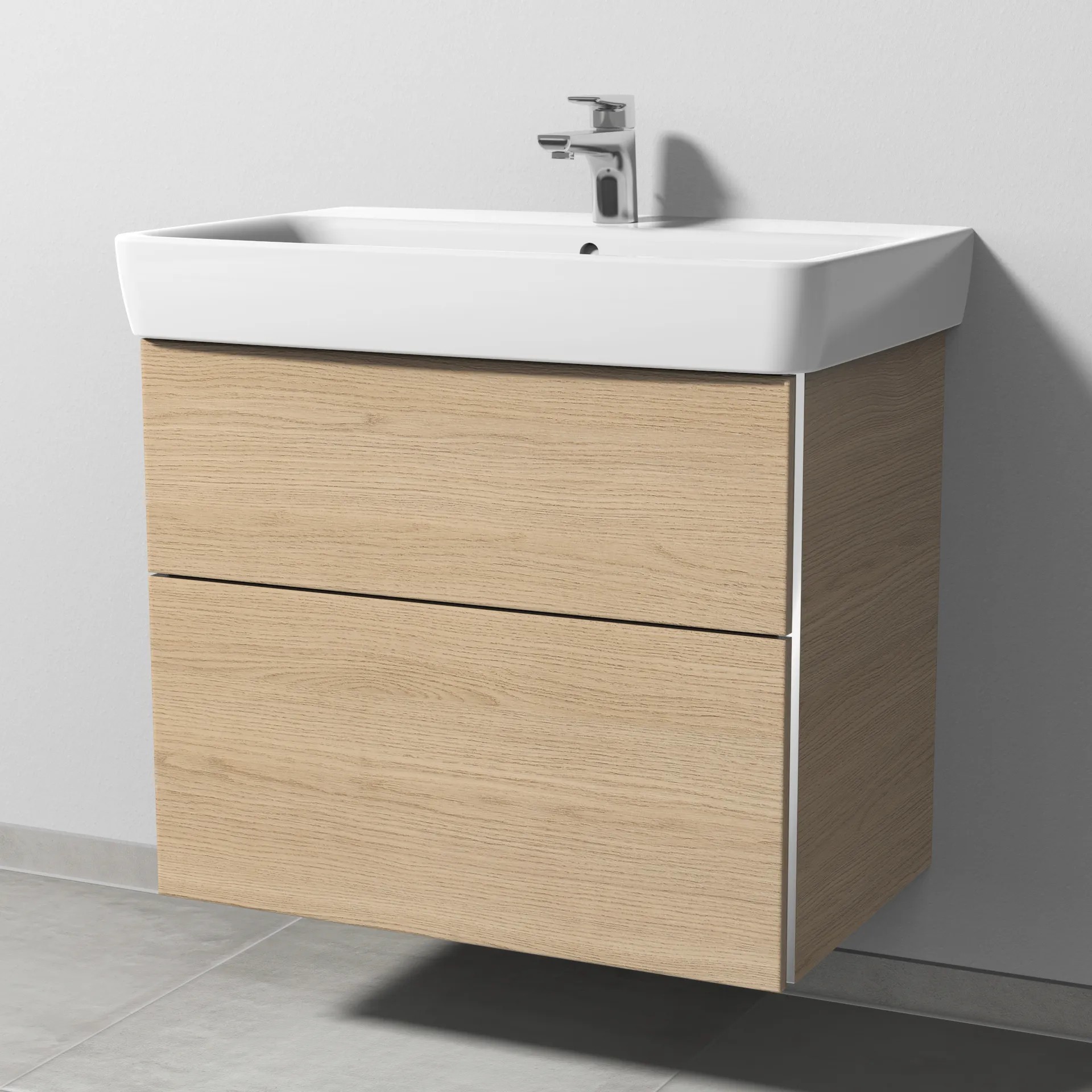 Sanipa Waschtischunterschrank „3way“ passend zu Keramik-Waschtische Renova Plan von Geberit 690 × 588 × 407 mm in Eiche Nordic, Becken mittig