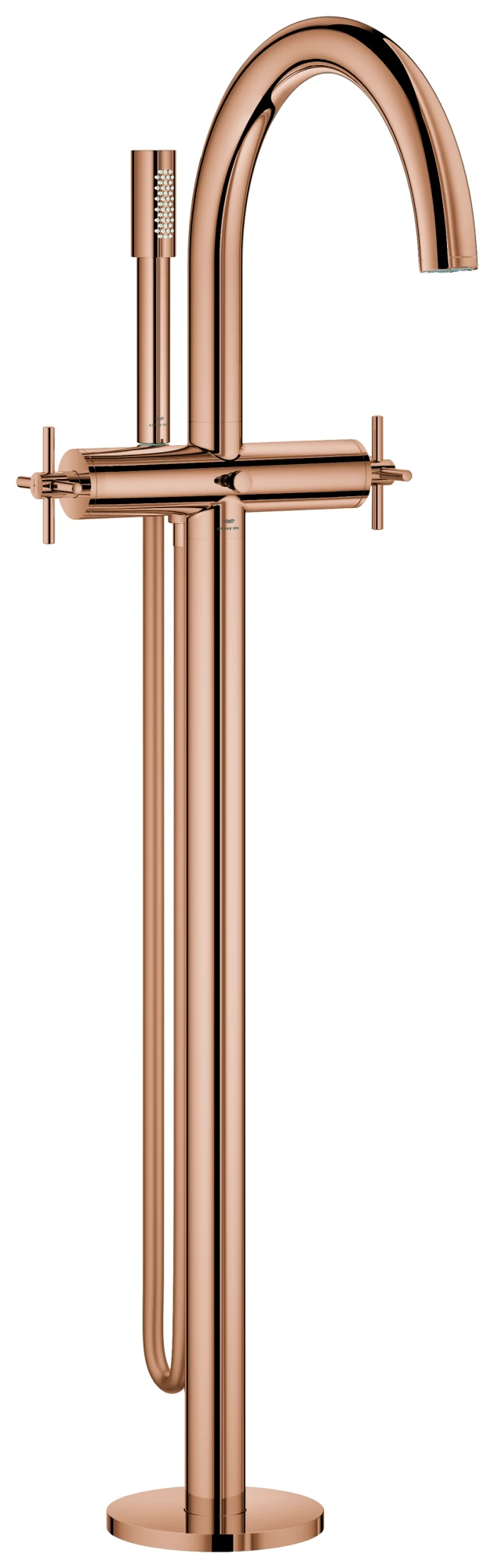 Wannenbatterie Atrio 25272, Bodenmontage, Fertigmontageset für 45 984, eigensicher, mit Kreuzgriffen, mit Handbrauseset, chrom