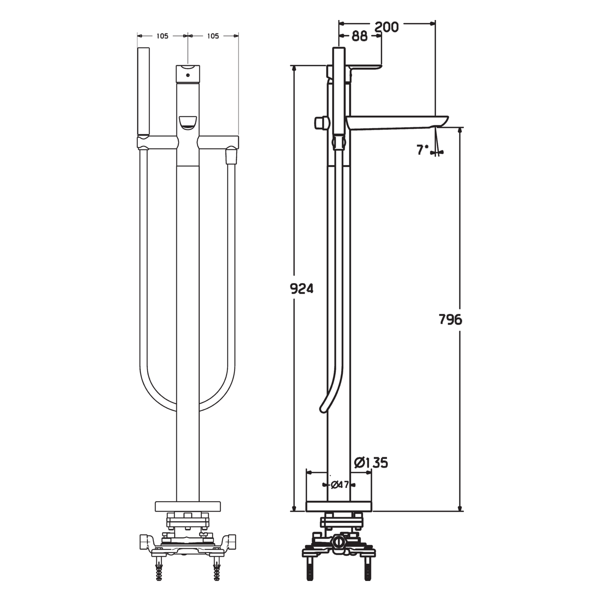 Einhand-Wannenarmatur „Ligna“ Ausladung 200 mm in Chrom Einhand-Wannenarmatur „Ligna“ Ausladung 200 mm in Chrom