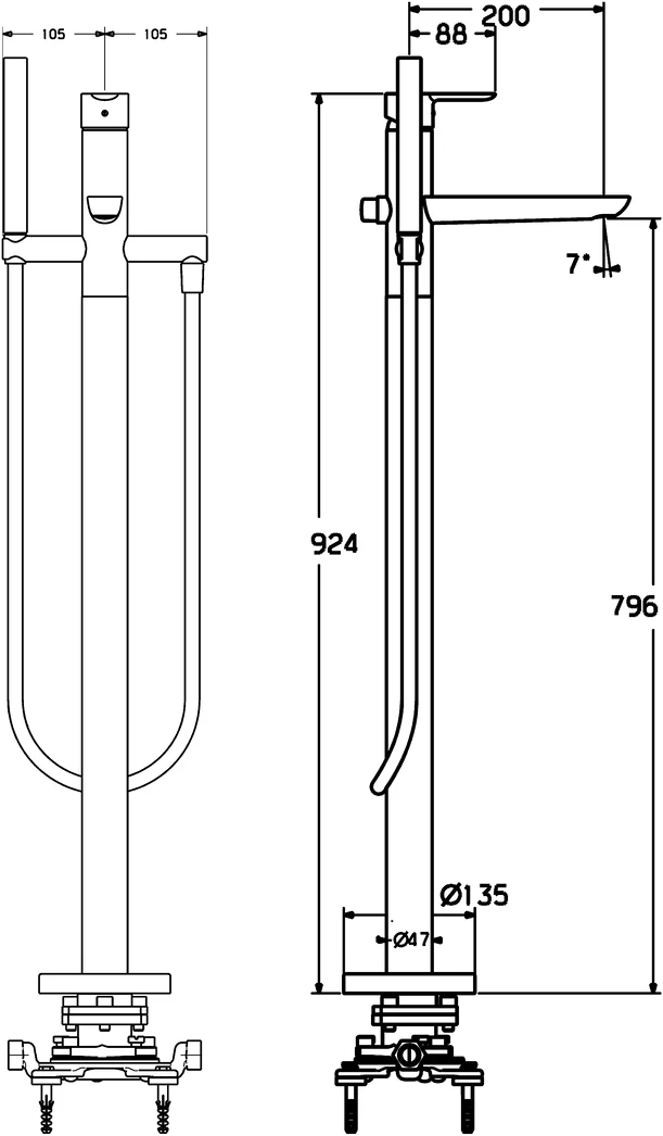 HansaLIGNA Einhebelmischer Badebatterie mit Standrohr 200 mm DN15 Chrom