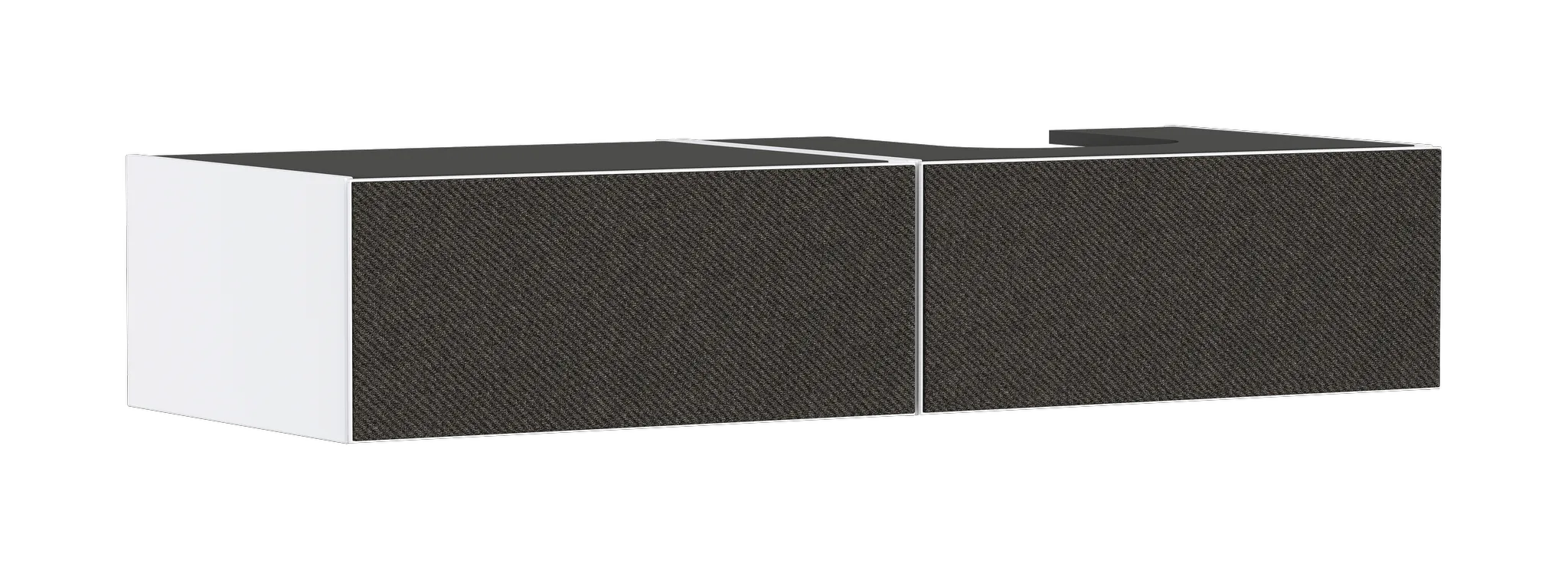 Xevolos E Waschtischunterschrank Mattweiß 1370/550 mit 2 Schubkästen für Konsole mit Ausschnitt rechts, Oberfläche Front: Weiß Metallic