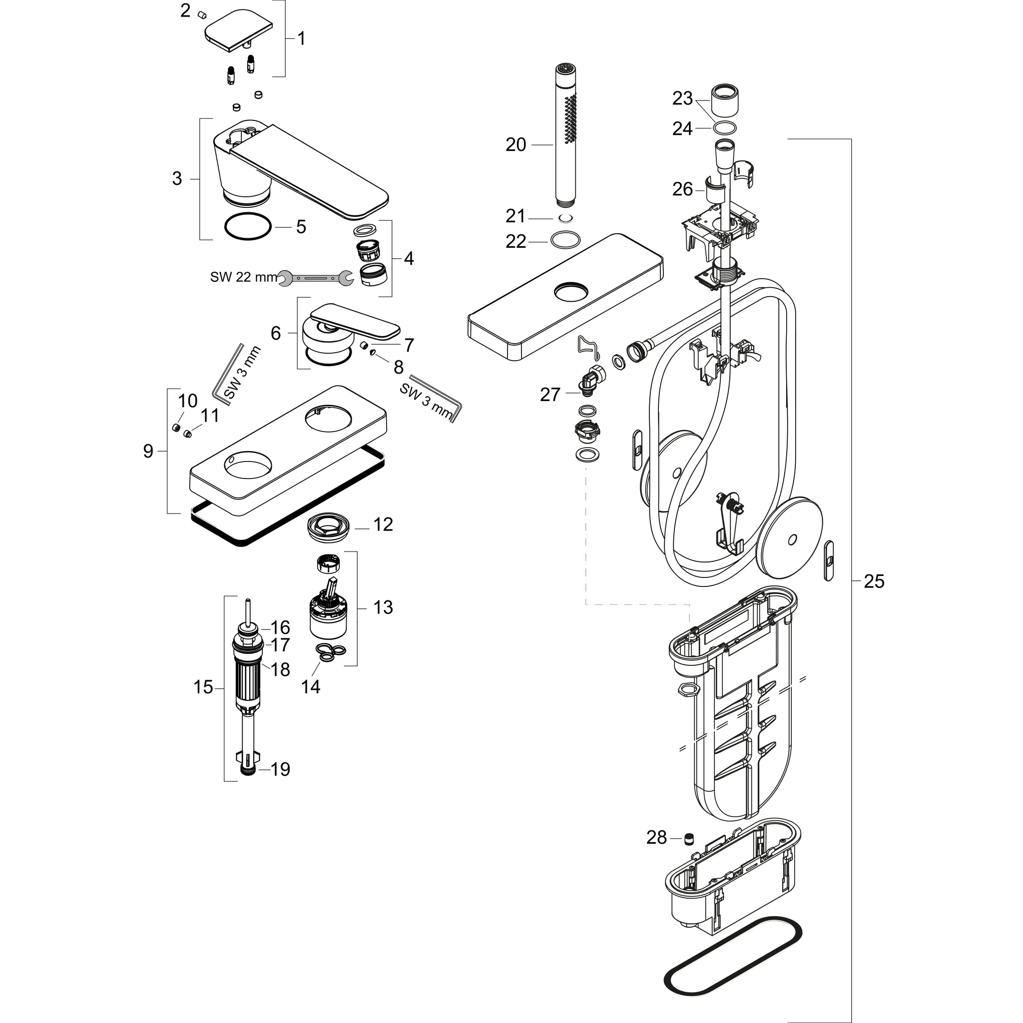 Hansgrohe AXOR Citterio C 3-Loch Einhebel-Wannenrandmischer Brushed Black Chrome, Ausladung 155 mm, sBox für leise Schlauchführung Hansgrohe AXOR Citterio C 3-Loch Einhebel-Wannenrandmischer Brushed Black Chrome, Ausladung 155 mm, sBox für leise Schlauchführung