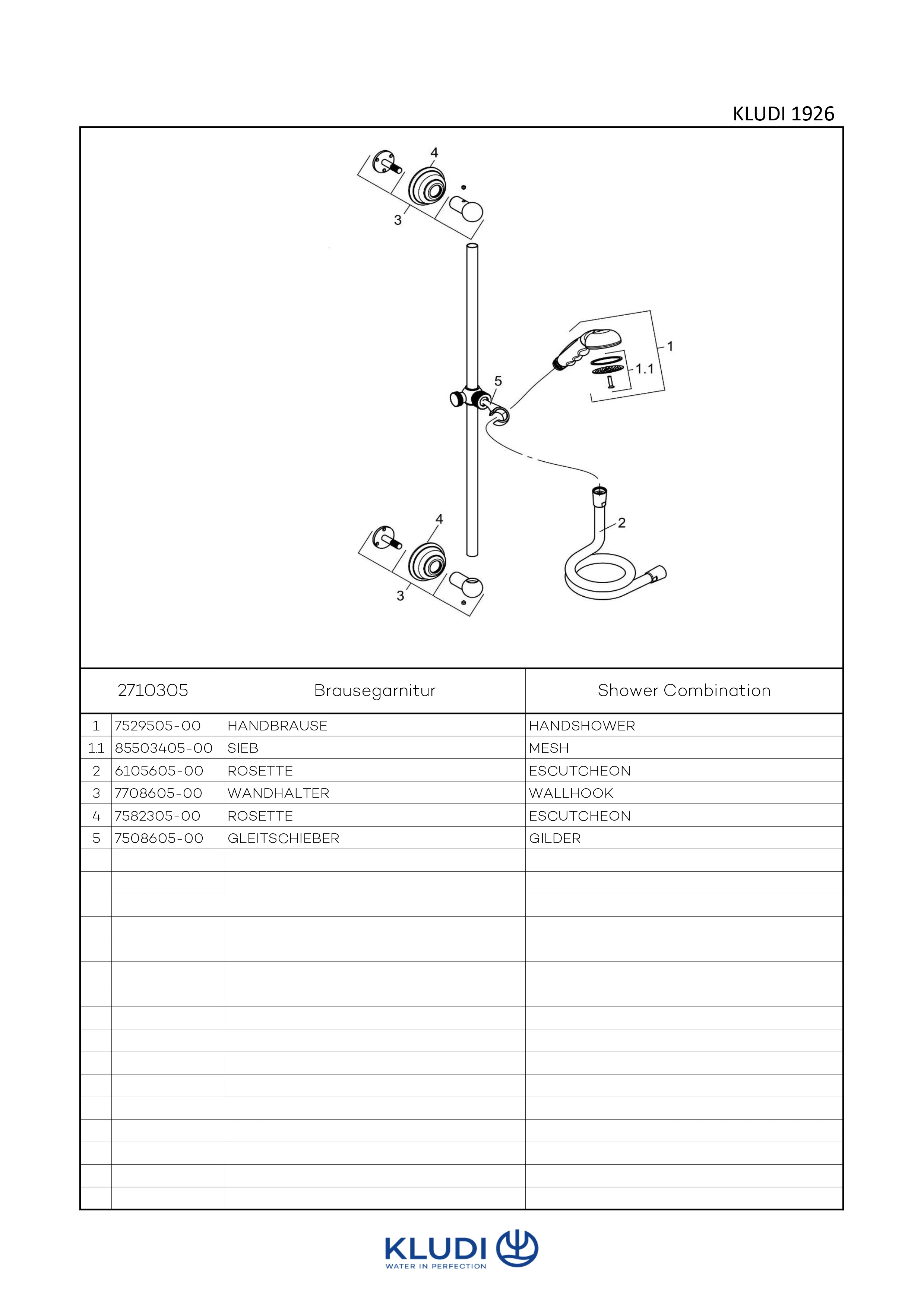 1926 Duschgarnitur Wandstange 600mm chrom 1926 Duschgarnitur Wandstange 600mm chrom