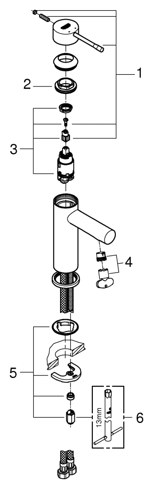 Einhand-Waschtischbatterie Essence 34813_1, S-Size, Einlochmontage, glatter Körper, Professional Edition, chrom