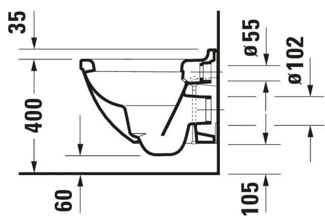 Wand-Tiefspül-WC Compact „Starck 3“ 37,5 × 37,5 × 48,5 cm, Befestigung verdeckt, mit Spülrand