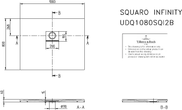 Villeroy & Boch rechteck Duschwanne „Squaro Infinity“ lange Seite geschnitten an der Wand 100 × 80 cm