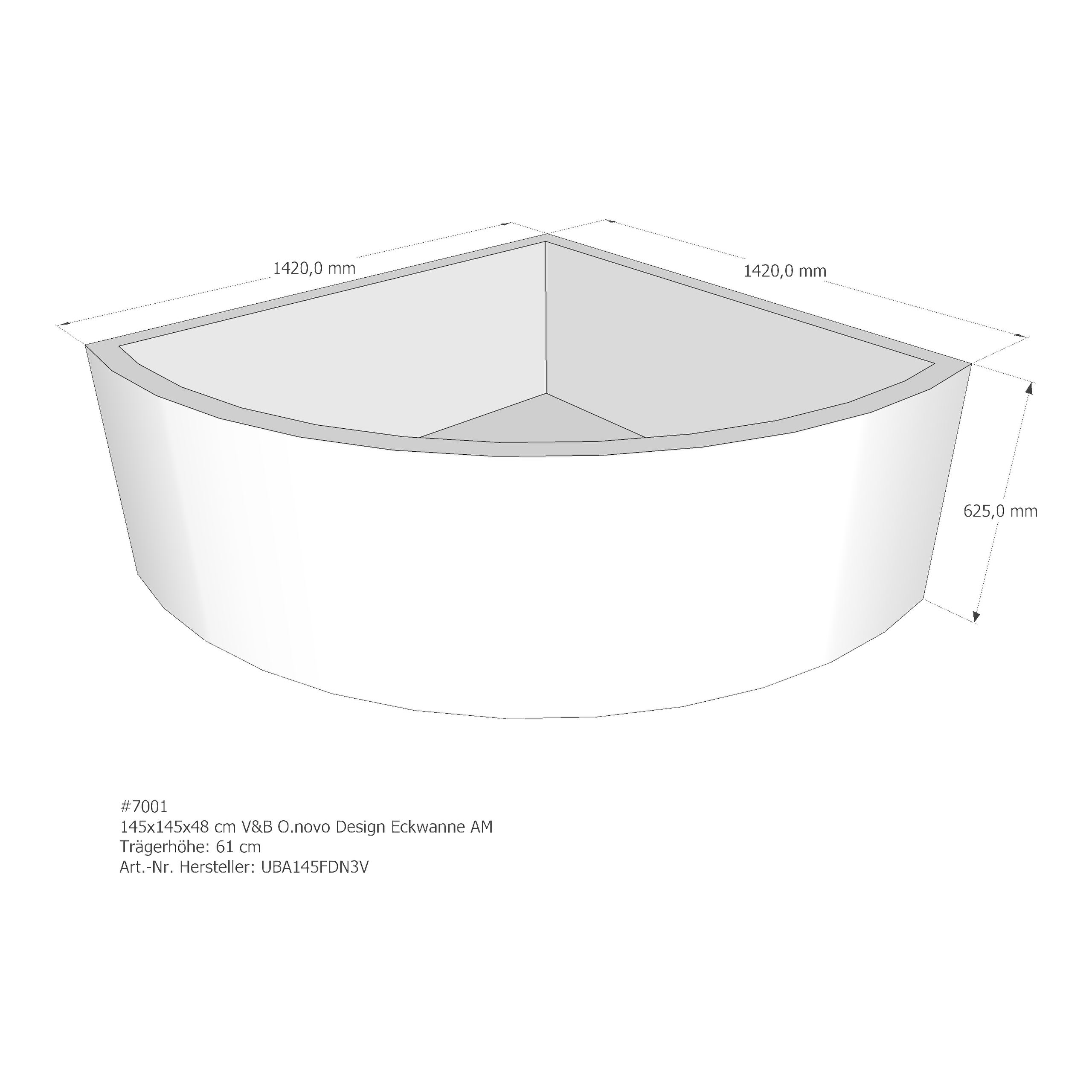 Badewannenträger für Villeroy & Boch O.novo Design 145 × 145 × 48 cm
