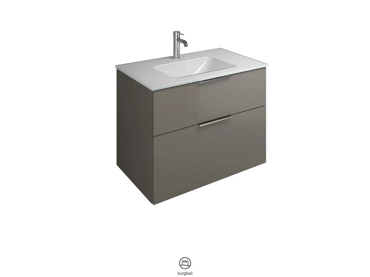 burgbad Badmöbelset Glas-Waschtisch inkl. Waschtischunterschrank „Eqio“ 82 × 61,5 × 49 cm Griff, Chrom (230 mm), in Grau Hochglanz burgbad Badmöbelset Glas-Waschtisch inkl. Waschtischunterschrank „Eqio“ 82 × 61,5 × 49 cm Griff, Chrom (230 mm), in Grau Hochglanz