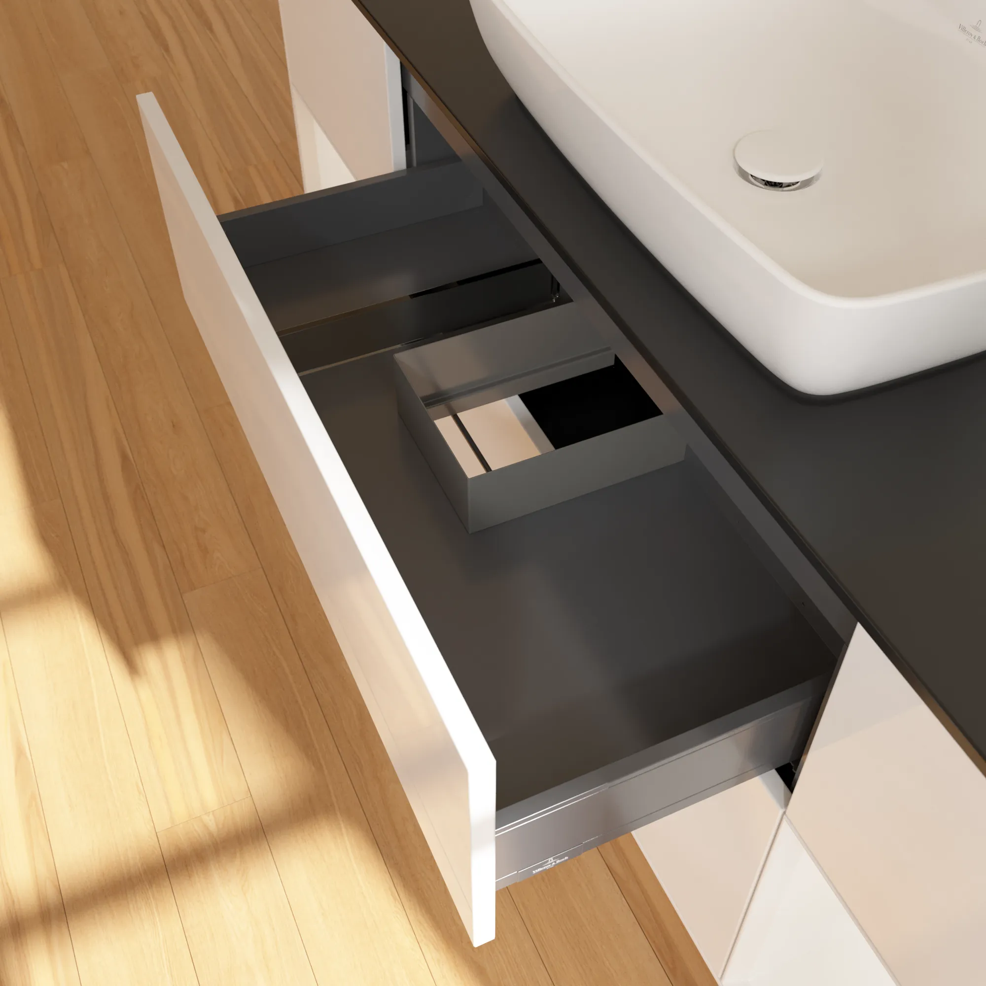 Villeroy & Boch Waschtischunterschrank „Finion“ für Schrankwaschtisch 1600 × 603 × 501 mm Glossy White Lacquer, für Becken mittig Villeroy & Boch Waschtischunterschrank „Finion“ für Schrankwaschtisch 1600 × 603 × 501 mm Glossy White Lacquer, für Becken mittig