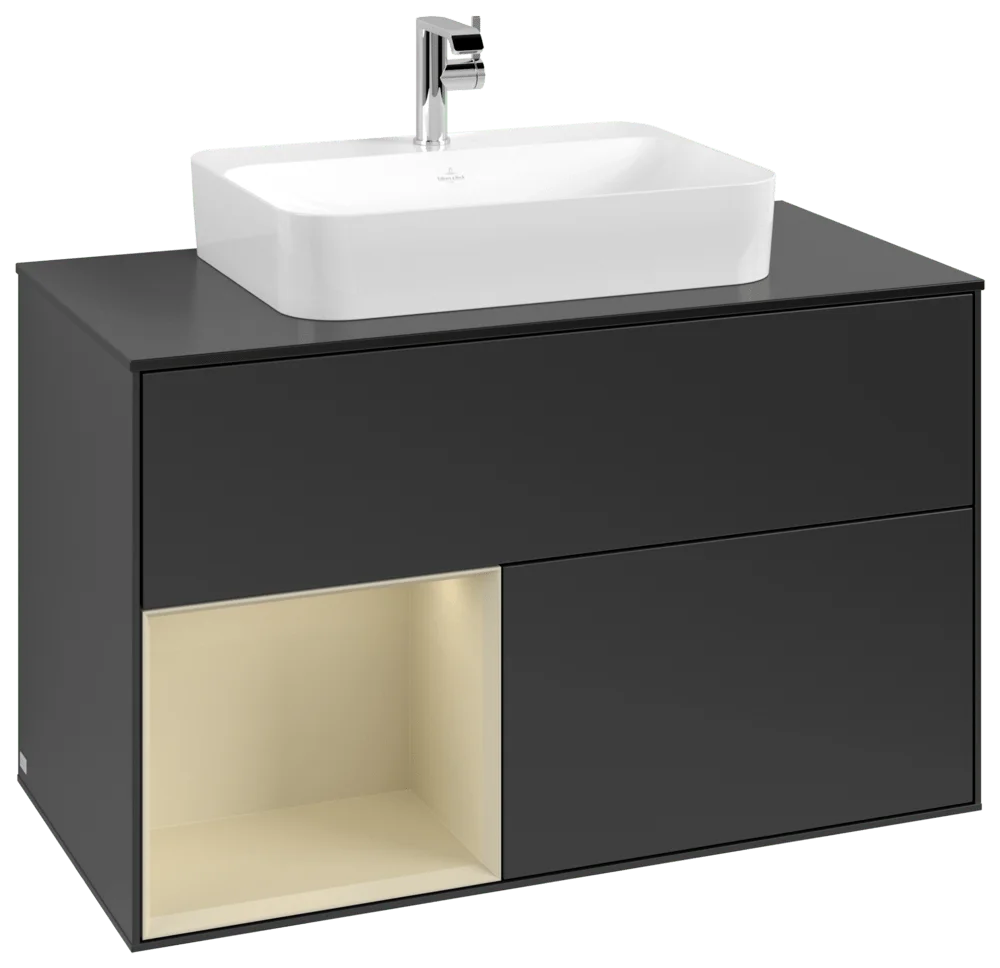 Villeroy & Boch Waschbeckenunterschrank Finion F36, 1000x603x501 mm, Black Matt Lacquer, mit Beleuchtung und Push-to-open Funktion