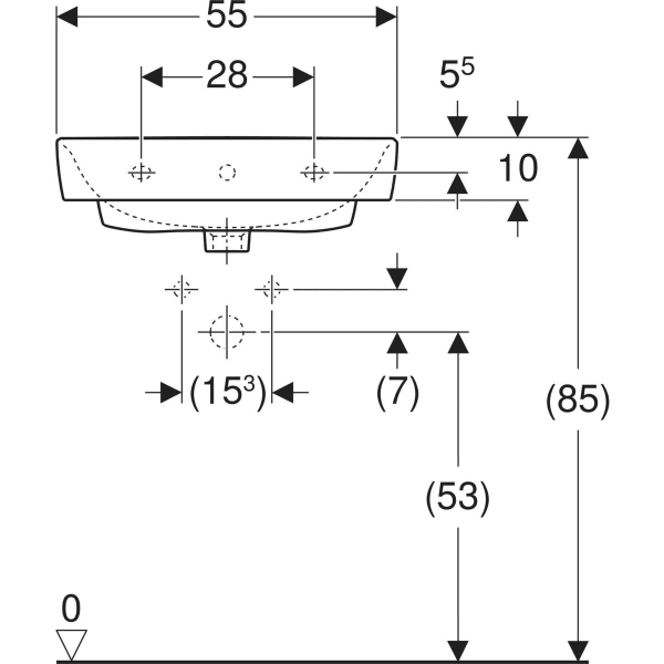 Wandwaschtisch „Renova Plan“, rechteckig 55 × 44 cm in weiß alpin