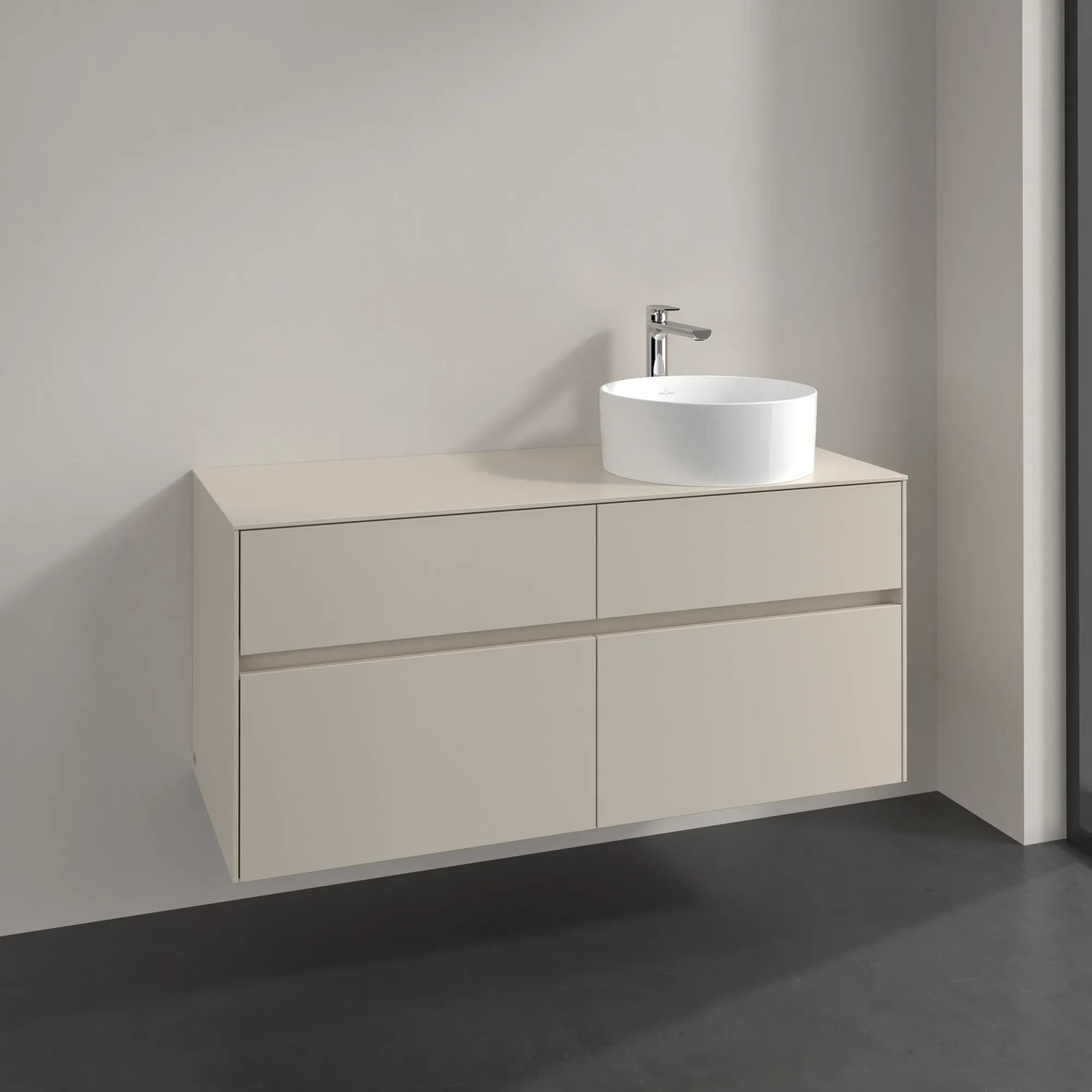 Villeroy & Boch Waschtischunterschrank „Collaro“ 1200 × 548 × 500 mm Cashmere Grey, ohne Beleuchtung, für Becken rechts