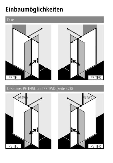 Kermi Duschdesign Walk-In-Duschkabine WALK-IN Wall mit beweglichem Flügel rechts „PEGA“ Glas Klar, BV: 1005 - 1030 mm GAK: 990 - 1015 mm WE: 1015 - 1040 mm H: 1850 mm