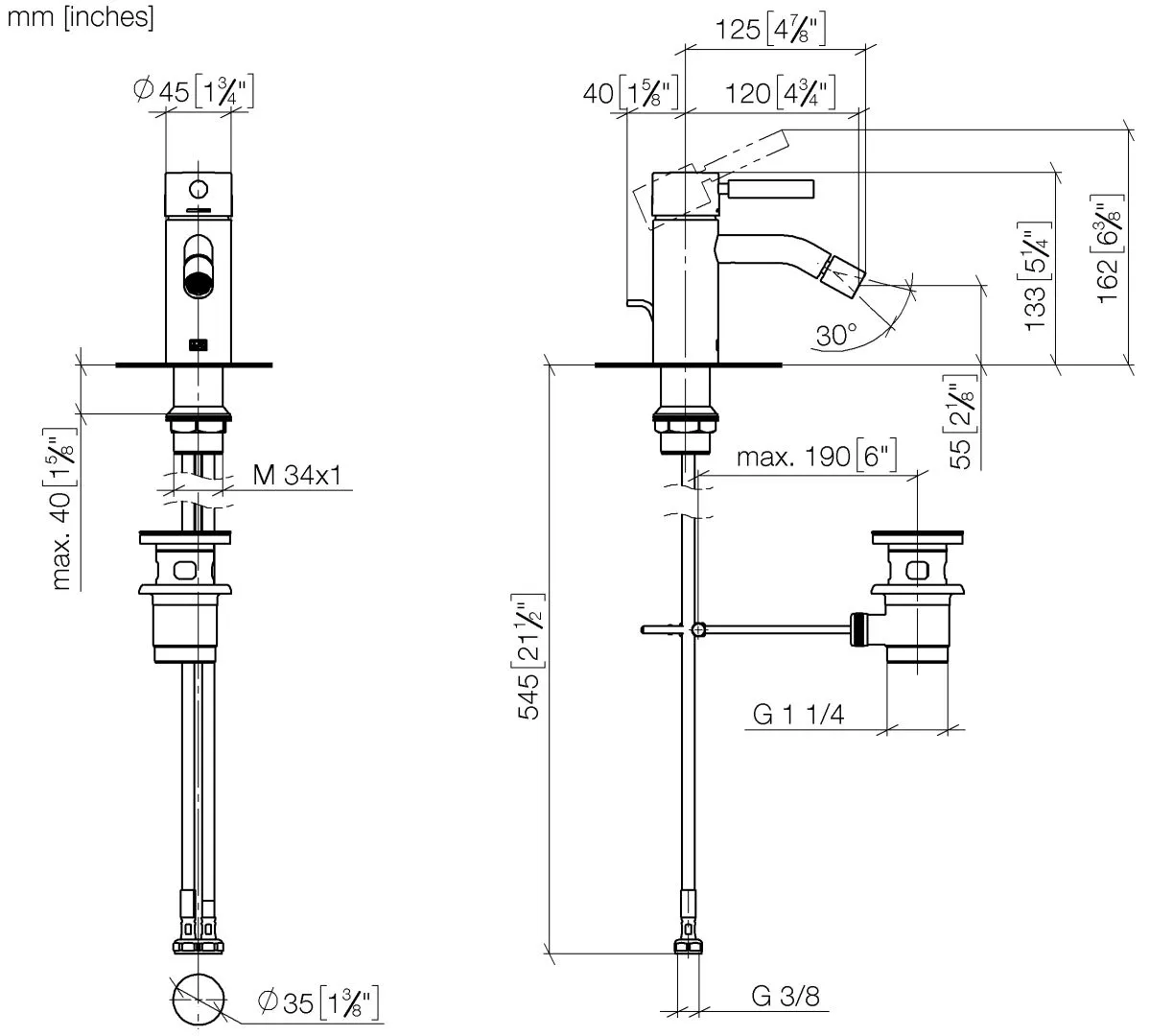 Bidet-Einhandbatterie mit Ablaufgarnitur META Chrom 33600660