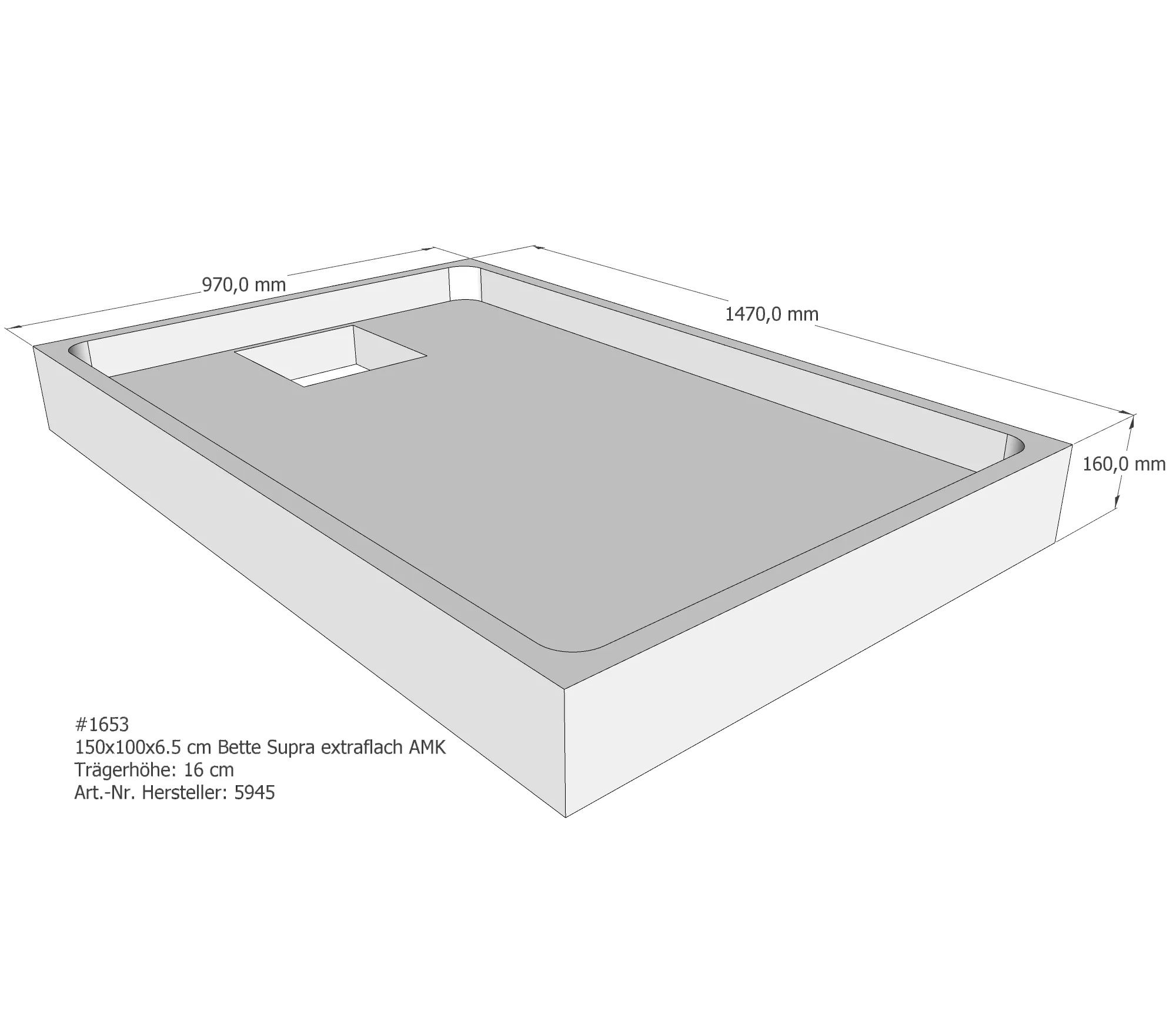Duschwannenträger für Bette Supra (extraflach) 150 × 100 × 6,5 cm Breite: 100 cm / Länge: 150 cm Duschwannenträger für Bette Supra (extraflach) 150 × 100 × 6,5 cm Breite: 100 cm / Länge: 150 cm