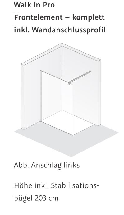 HSK Duschabtrennung Walk-In Frontelement-komplett inkl. Wandanschlussprofil „Walk In Pro“ Glas Mattglas, Profile Schwarz-matt, H: 2000 mm HSK Duschabtrennung Walk-In Frontelement-komplett inkl. Wandanschlussprofil „Walk In Pro“ Glas Mattglas, Profile Schwarz-matt, H: 2000 mm