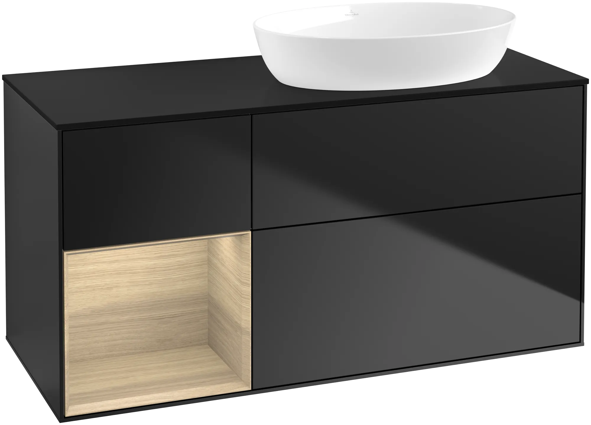Villeroy & Boch Finion Waschbeckenunterschrank FA4, 1200x603x501mm, Black Matt Lacquer / Oak Veneer / Glass Black Matt