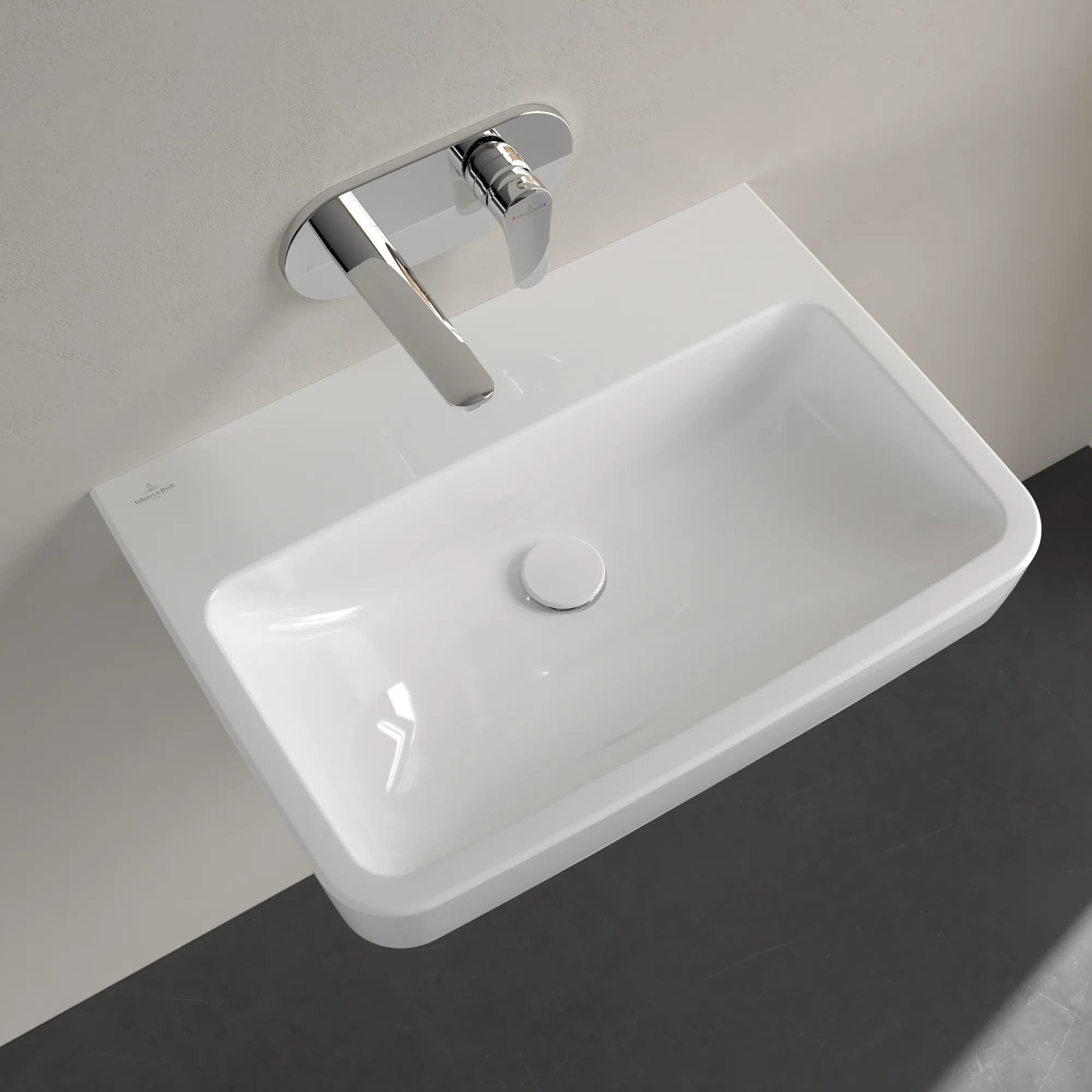 Villeroy & Boch Einbau-/Aufsatz Wandwaschtisch geschliffen „O.novo“ 650 × 460 × 175 mm, für Becken mittig, ohne Hahnlochbohrung in Weiß Alpin