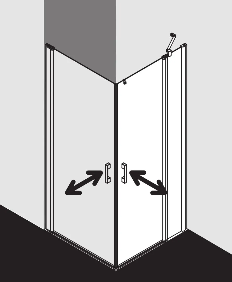 Kermi Duschtür Eckeinstieg 2-teilig Pendeltüren mit Festfeldern Halbteil rechts „PEGA“ Glas Klar, Profile Silber Hochglanz, BV: 715 - 740 mm GAK: 700 - 725 mm WE: 725 - 750 mm H: 1850 mm