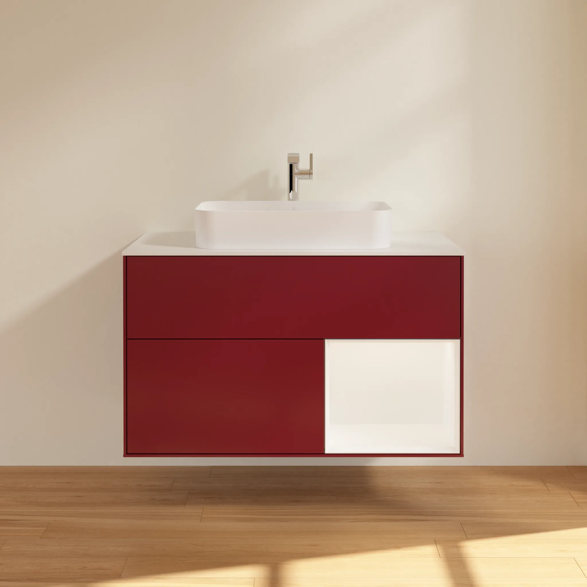 Villeroy & Boch Waschtischunterschrank „Finion“ für Schrankwaschtisch 1000 × 603 × 501 mm Peony Matt Lacquer, für Becken mittig, mit Hahnlochbohrung
