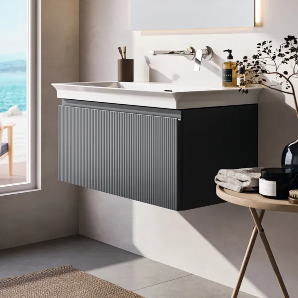 Ideal Standard Möbelwaschtischunterschrank Finesse Aschblau matt 800x440x375 mm 1 Schublade Softclose Wandhängend