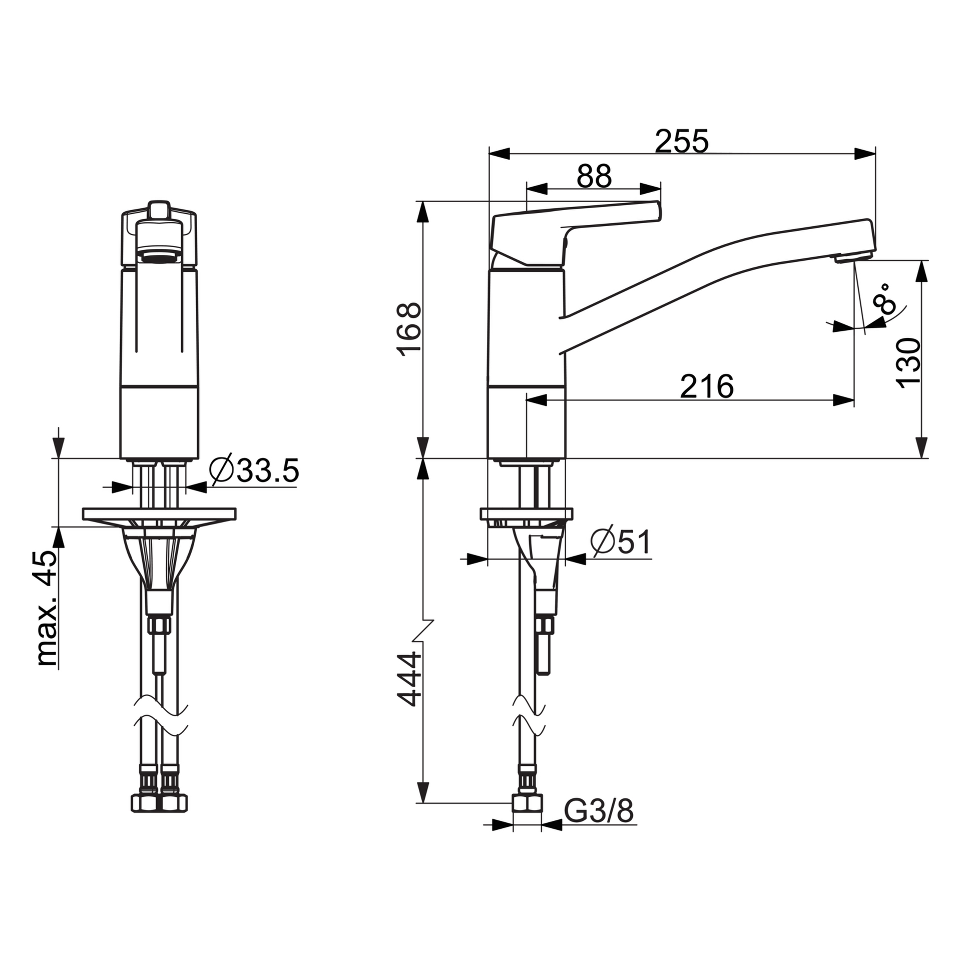 Hansa Einhand-Küchenarmatur „Paleno“ Ausladung 216 mm in chrom Hansa Einhand-Küchenarmatur „Paleno“ Ausladung 216 mm in chrom