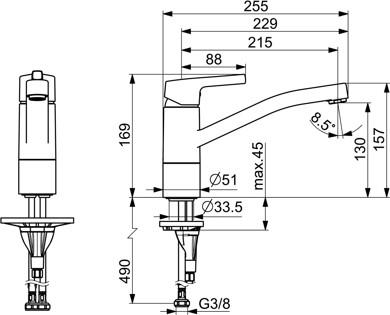 HansaPALENO Einhebelmischer Küchenarmatur Chrom 216 mm DN15