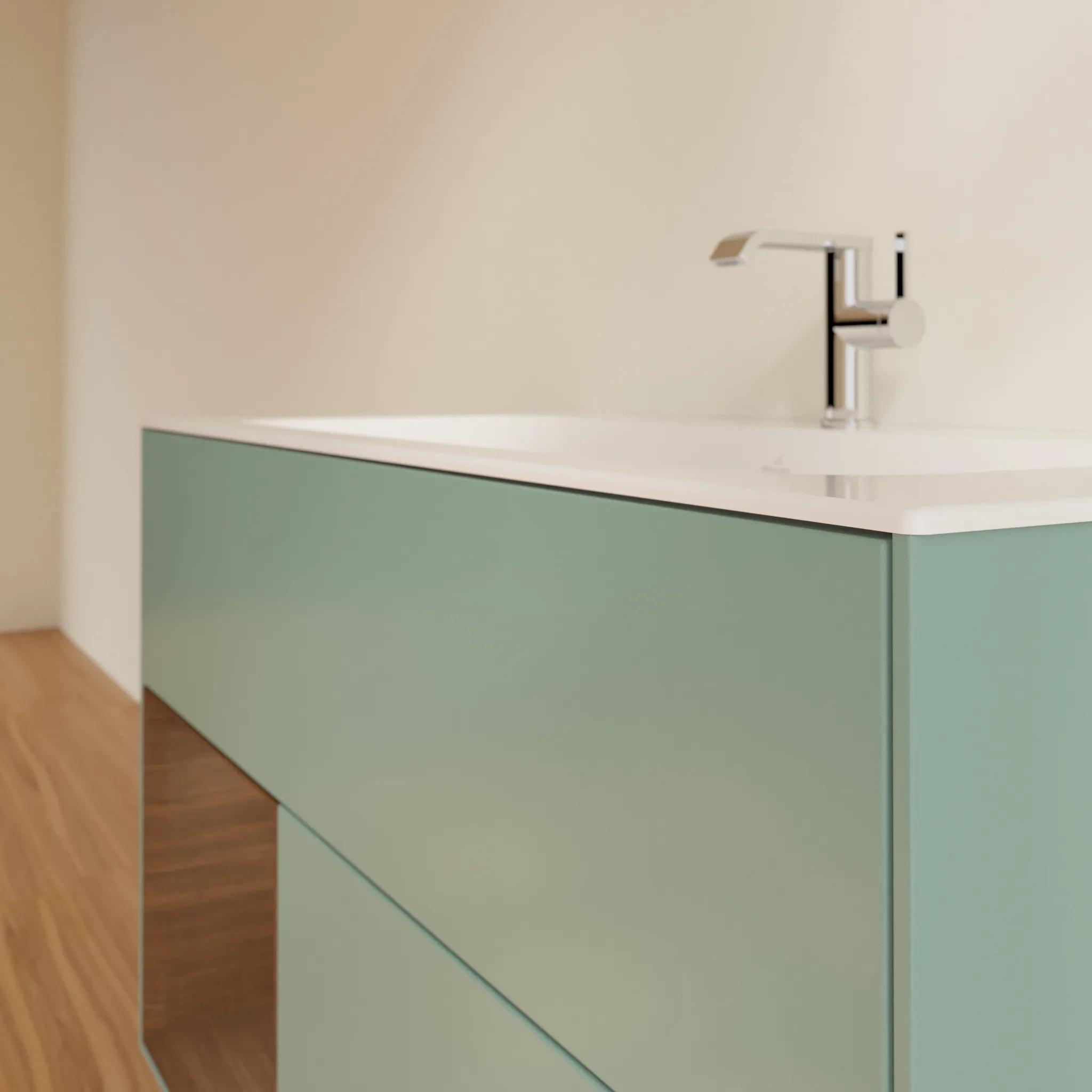 Villeroy & Boch Finion Waschbeckenunterschrank F03 996x591x498mm Olive Matt Lacquer/Walnut Veneer Villeroy & Boch Finion Waschbeckenunterschrank F03 996x591x498mm Olive Matt Lacquer/Walnut Veneer