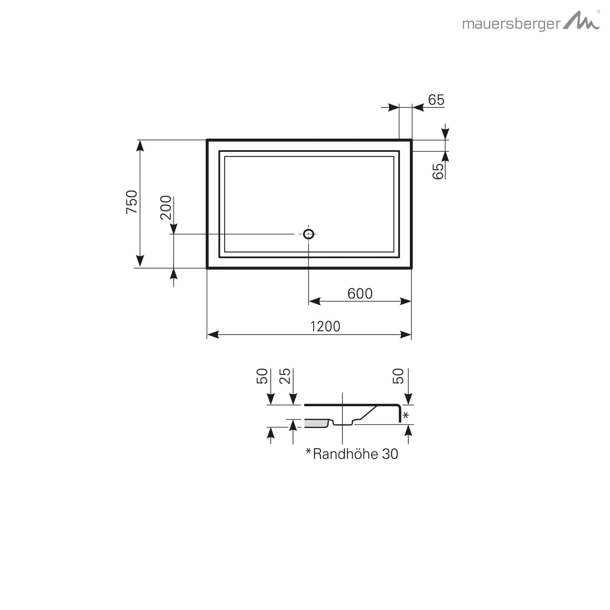 Mauersberger Duschwanne „lupina“ 1200 × 750 mm in Manhatten-Grau Mauersberger Duschwanne „lupina“ 1200 × 750 mm in Manhatten-Grau