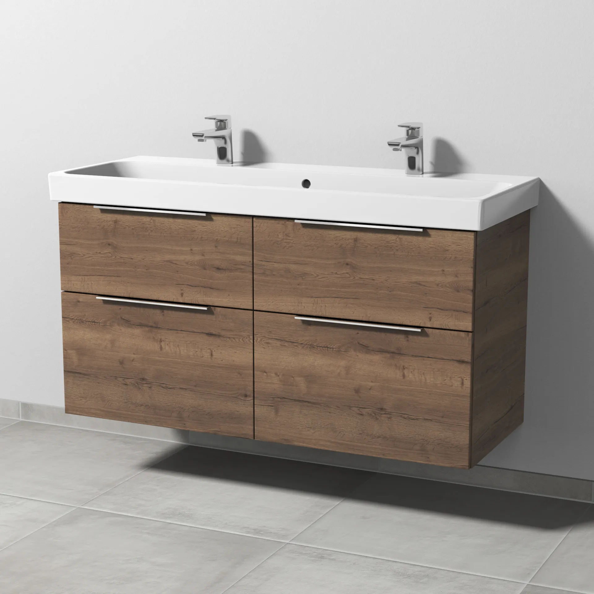 Sanipa Waschtischunterschrank „3way“ 1150 × 588 × 453 mm in Eiche Tabak, mit Hahnlochbohrung, Becken mittig