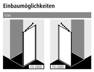 Kermi Seitenwand für Ecke „FILIA XP“ Glas SR Opaco, BV: 975 - 1000 mm GAK: 960 - 985 mm WE: 985 - 1010 mm H: 1850 mm