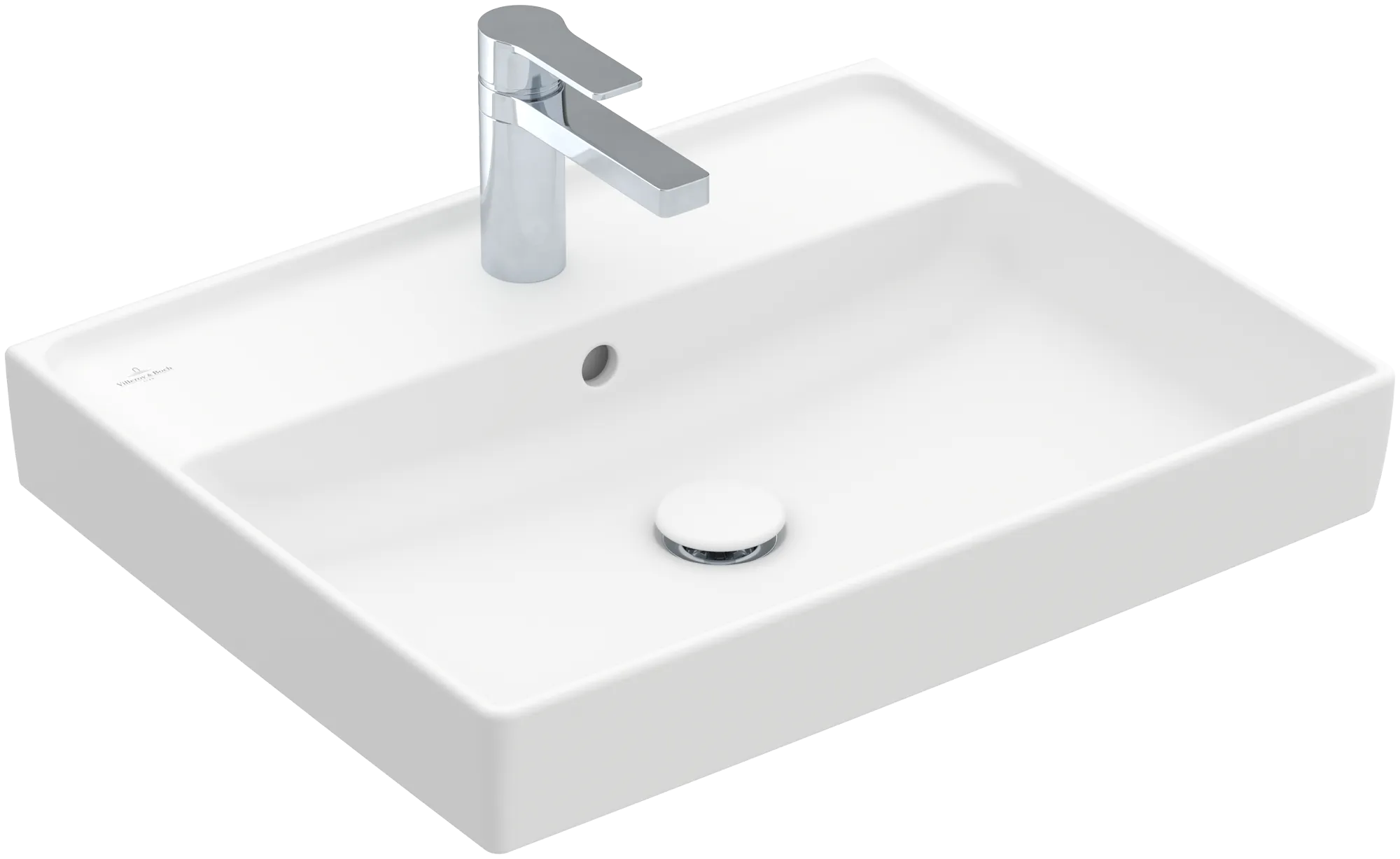 Villeroy & Boch Wandwaschtisch aus TitanCeram geschliffen „Collaro“ 600 × 470 × 160 mm, mit Hahnlochbohrung, Hahnlochposition mittig in Stone White