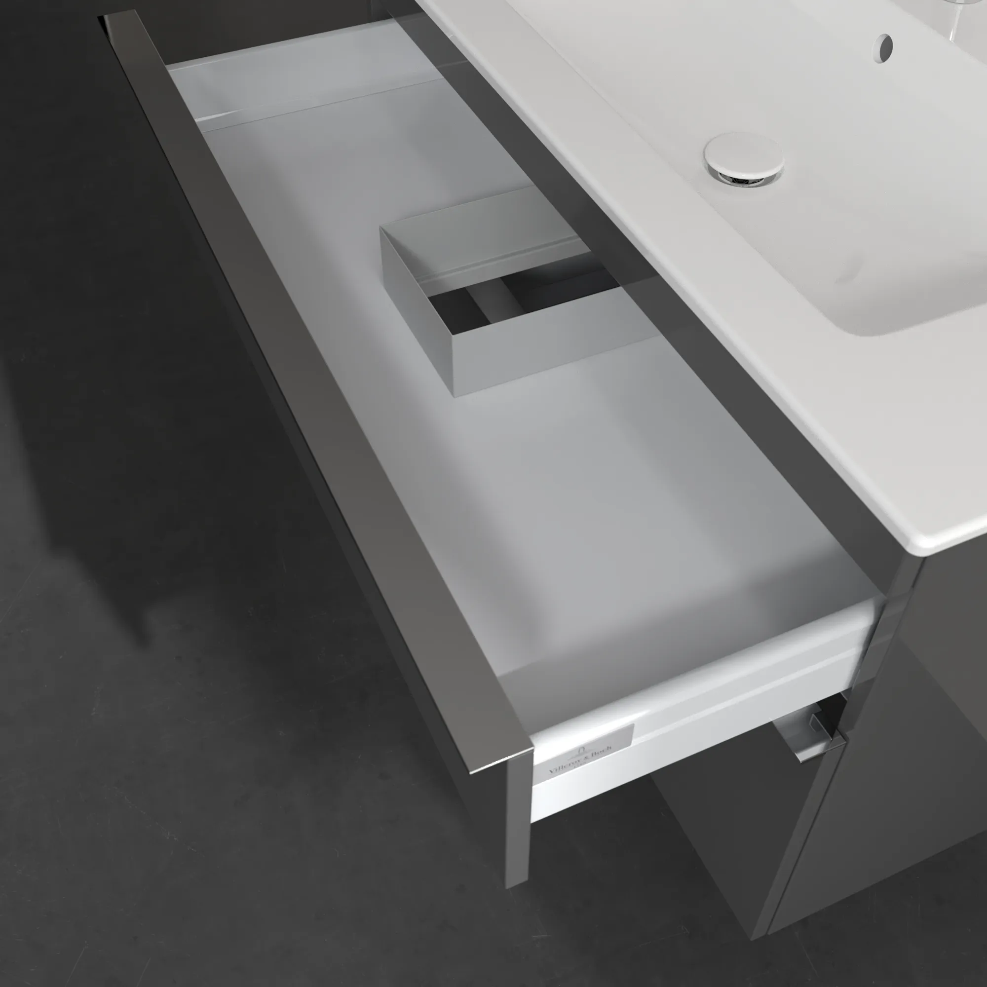 Villeroy & Boch Waschtischunterschrank „Venticello“ für Schrankwaschtisch 953 × 590 × 502 mm Glossy Grey, für Becken mittig