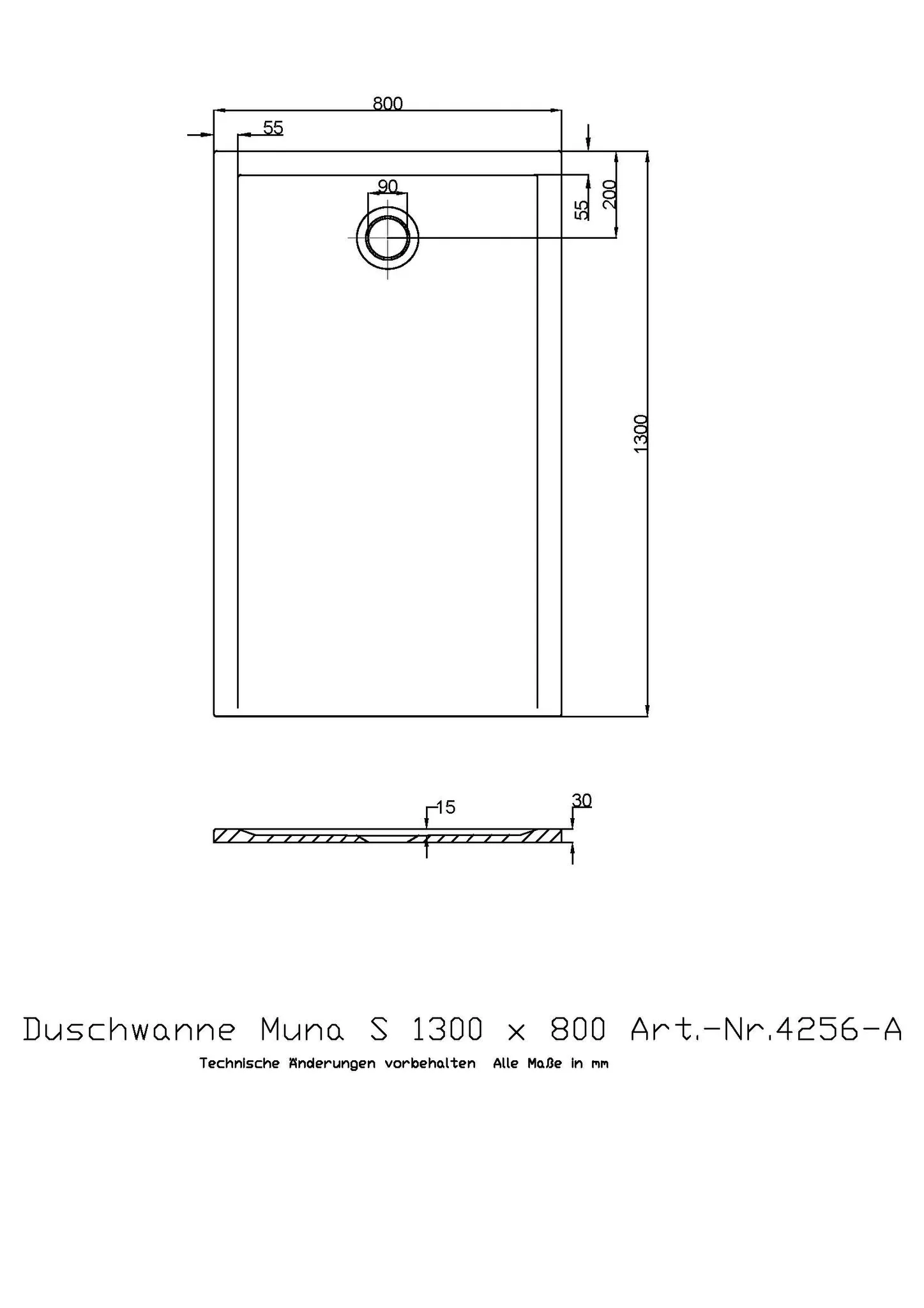 Duschwanne „Muna S“ Rechteck 130 × 80 cm in Steingrau