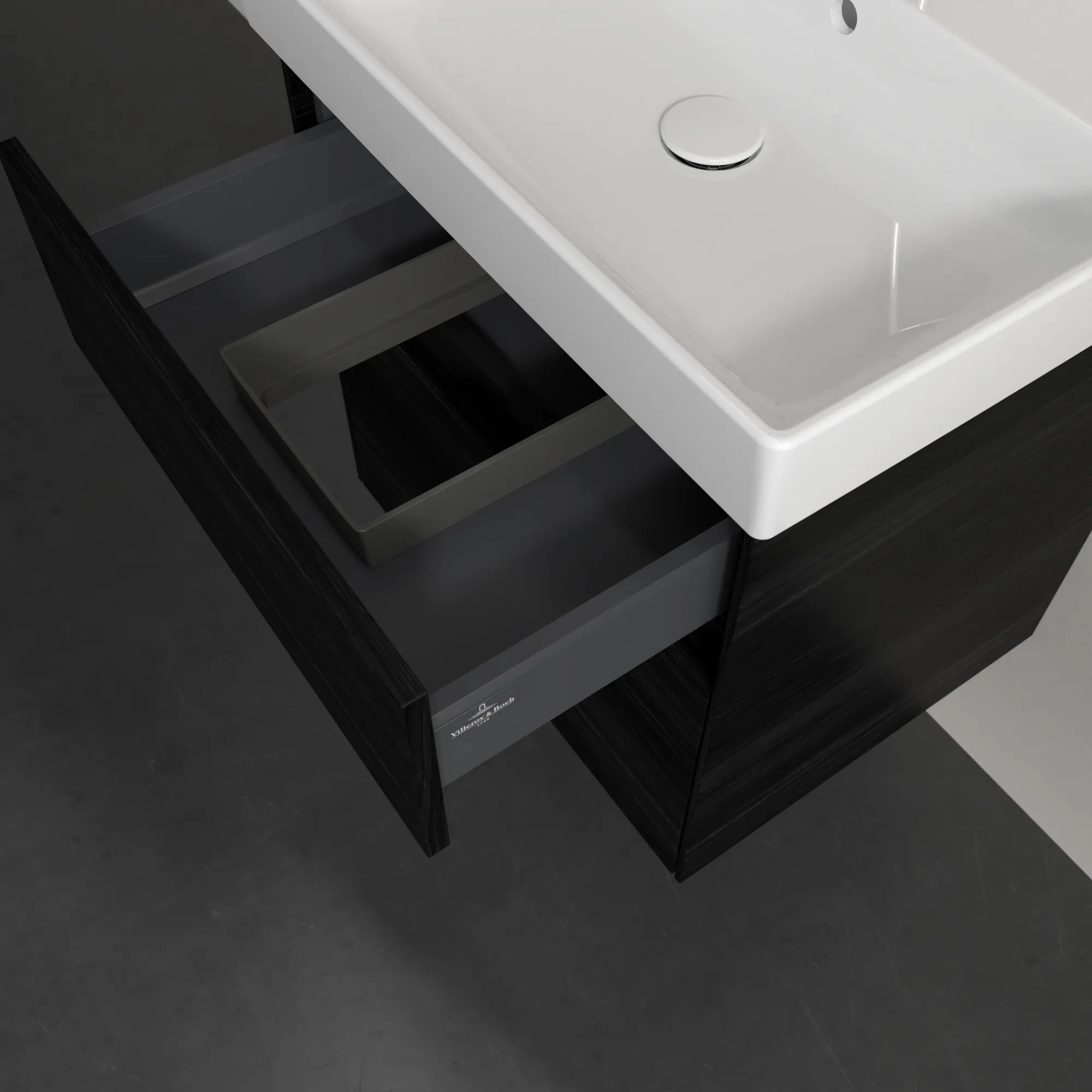 Villeroy & Boch Waschtischunterschrank „Collaro“ 554 × 546 × 444 mm Black Oak, für Becken mittig, ohne Beleuchtung Villeroy & Boch Waschtischunterschrank „Collaro“ 554 × 546 × 444 mm Black Oak, für Becken mittig, ohne Beleuchtung