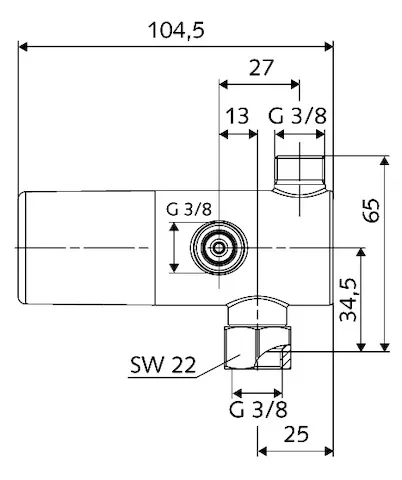 Eckventil-Thermostat, 2 RFV, 2 Vorfilter, Thermostat nach EN 1111, Verbrühungsschutz bei Ausfall der Kaltwasserversorgung, G 3/8 IG, G 3/8 AG, G 3/8 AG, chrom