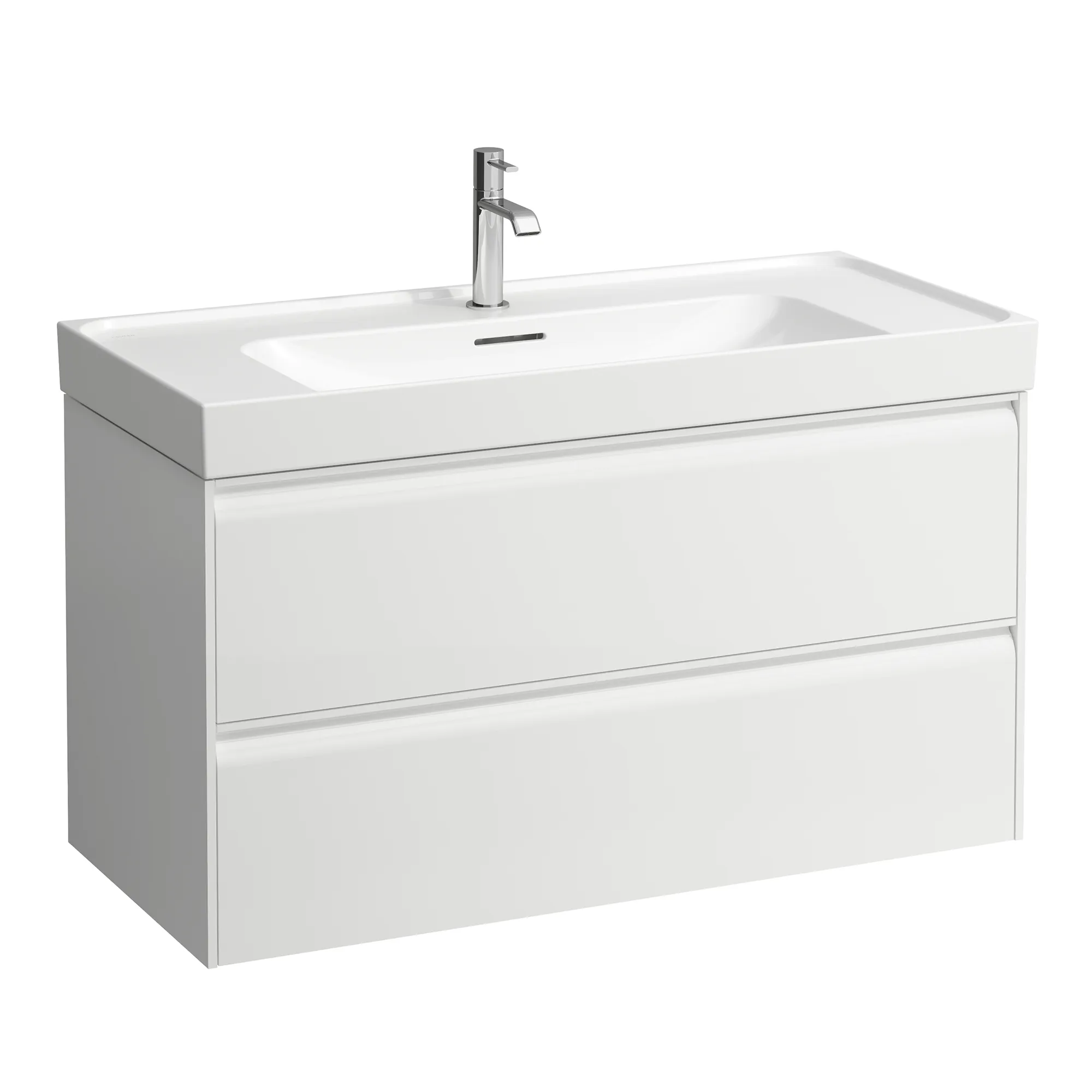 Waschtischunterbau, MEDA, 448x984x515, mit 2 Schubladen, 1 Ordnungssystem, integrierte Griffleiste, Vollauszug und Soft-Close, für Waschtisch MEDA H810119 (100 cm), weiß matt Front- & Korpusfarbe: Weiß matt Waschtischunterbau, MEDA, 448x984x515, mit 2 Schubladen, 1 Ordnungssystem, integrierte Griffleiste, Vollauszug und Soft-Close, für Waschtisch MEDA H810119 (100 cm), weiß matt Front- & Korpusfarbe: Weiß matt